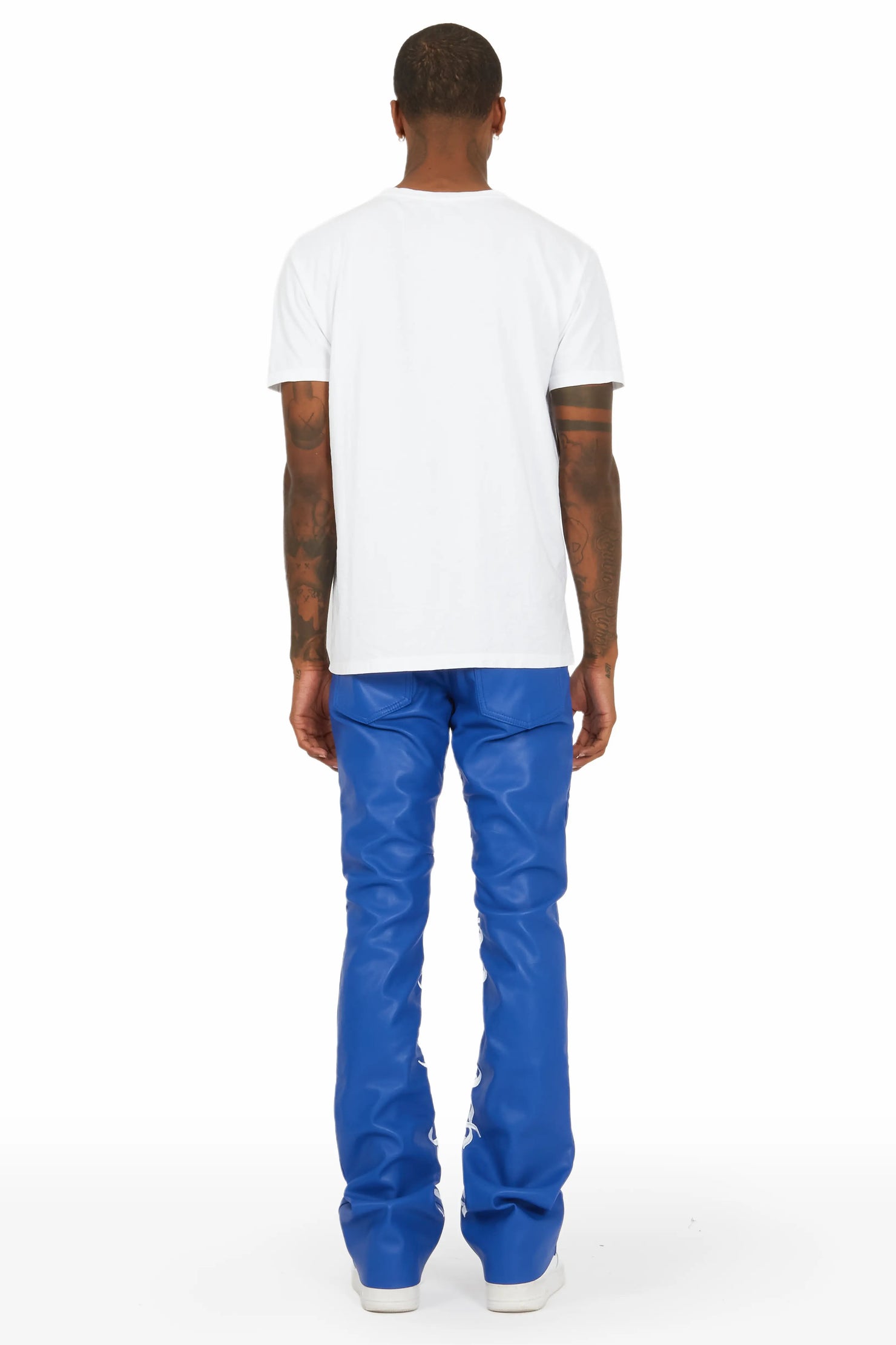Eliam Blue/White Faux Leather Stacked Flare Jean