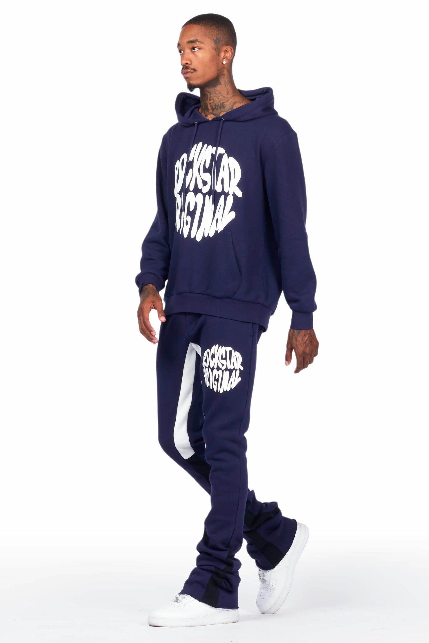 Sky Navy Graphic Hoodie/Super Stacked Pant Set
