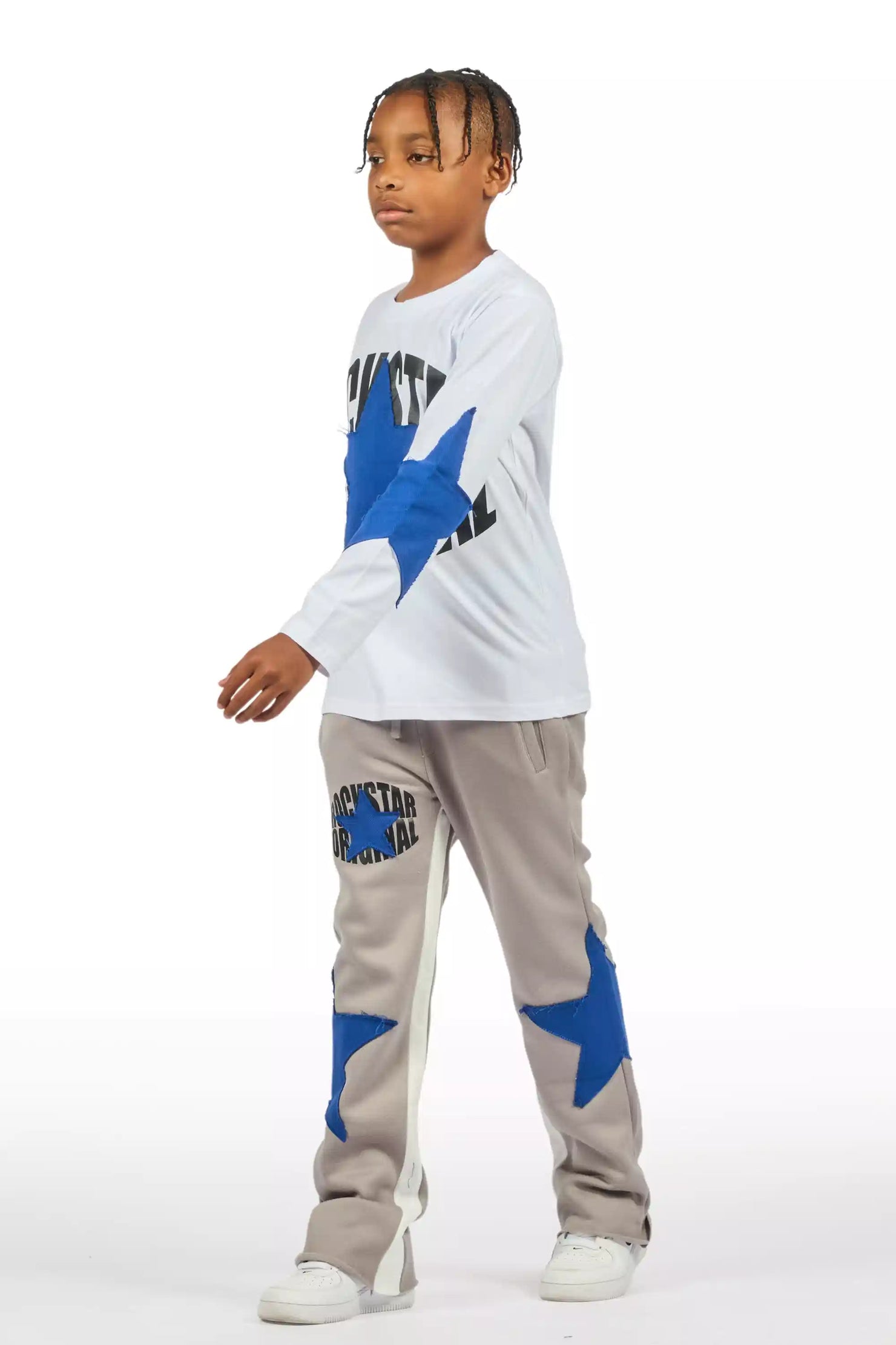 Boys States Grey/Blue Long Sleeve T-Shirt Track Set