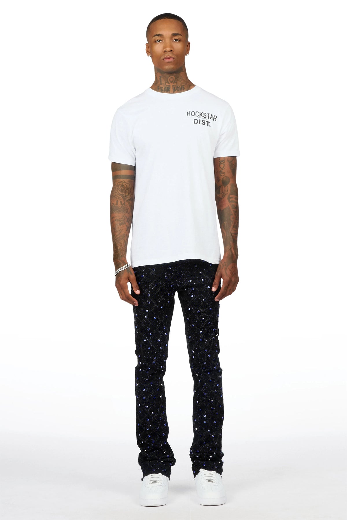 Glit Black/Royal Rhinestone Stacked Flare Jean