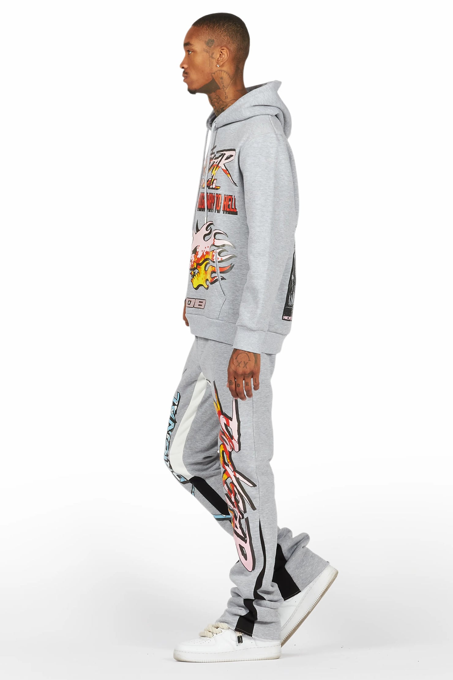 Sky Grey/Black Stacked Flare Pant Set