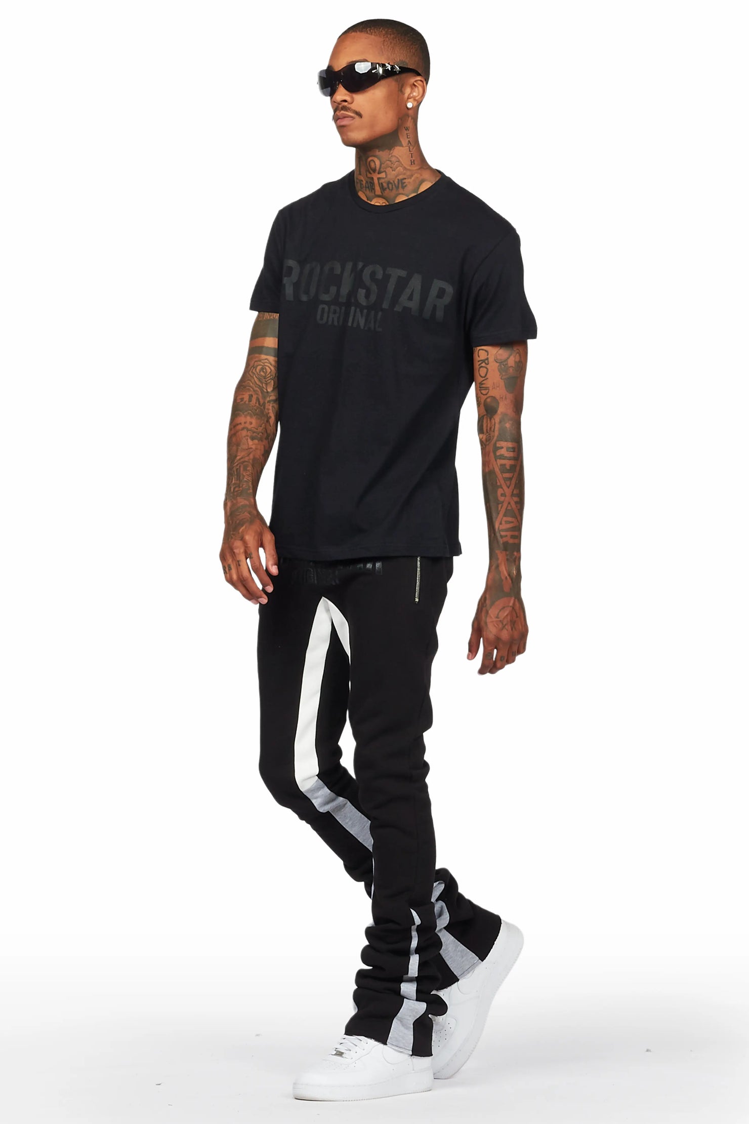 Sana Black T-Shirt/Super Stacked Track Set