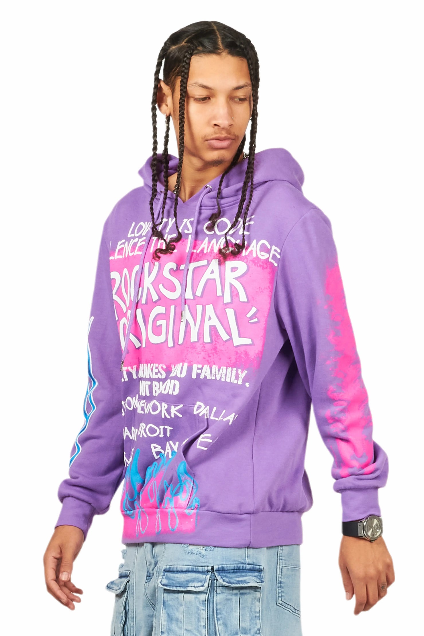 Beno Purple Distressed Graphic Hoodie