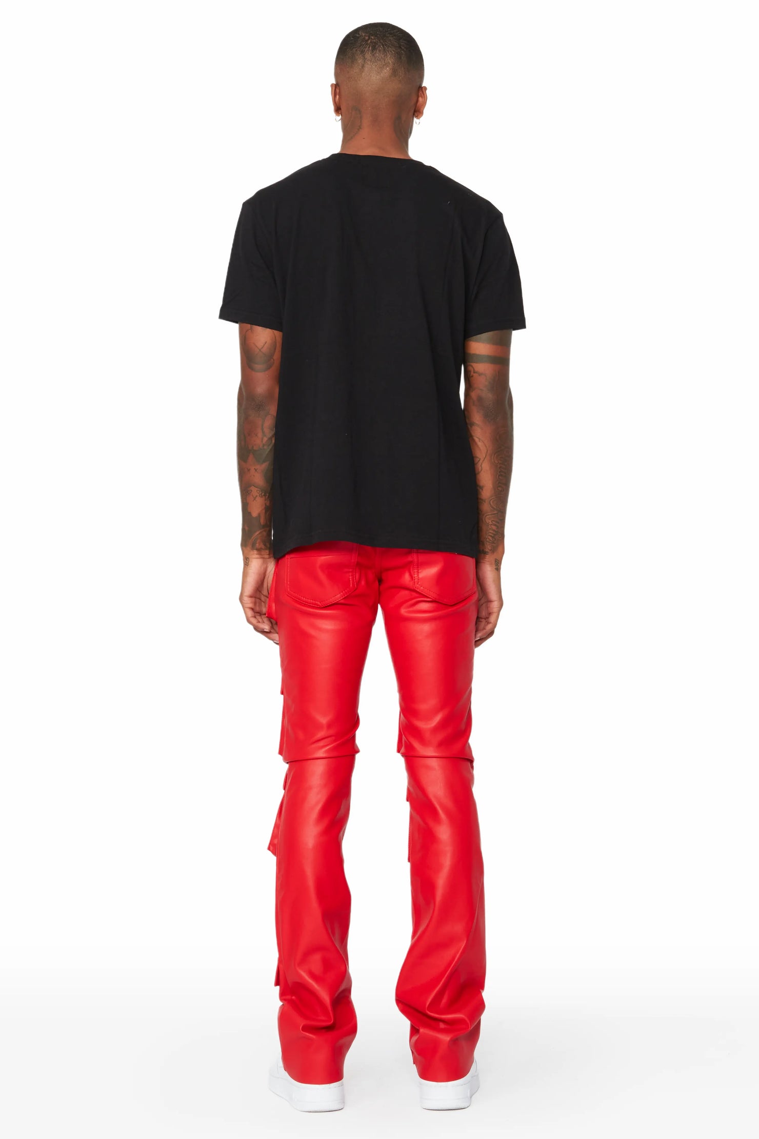 Remi Red Faux Leather Stacked Flare Jean