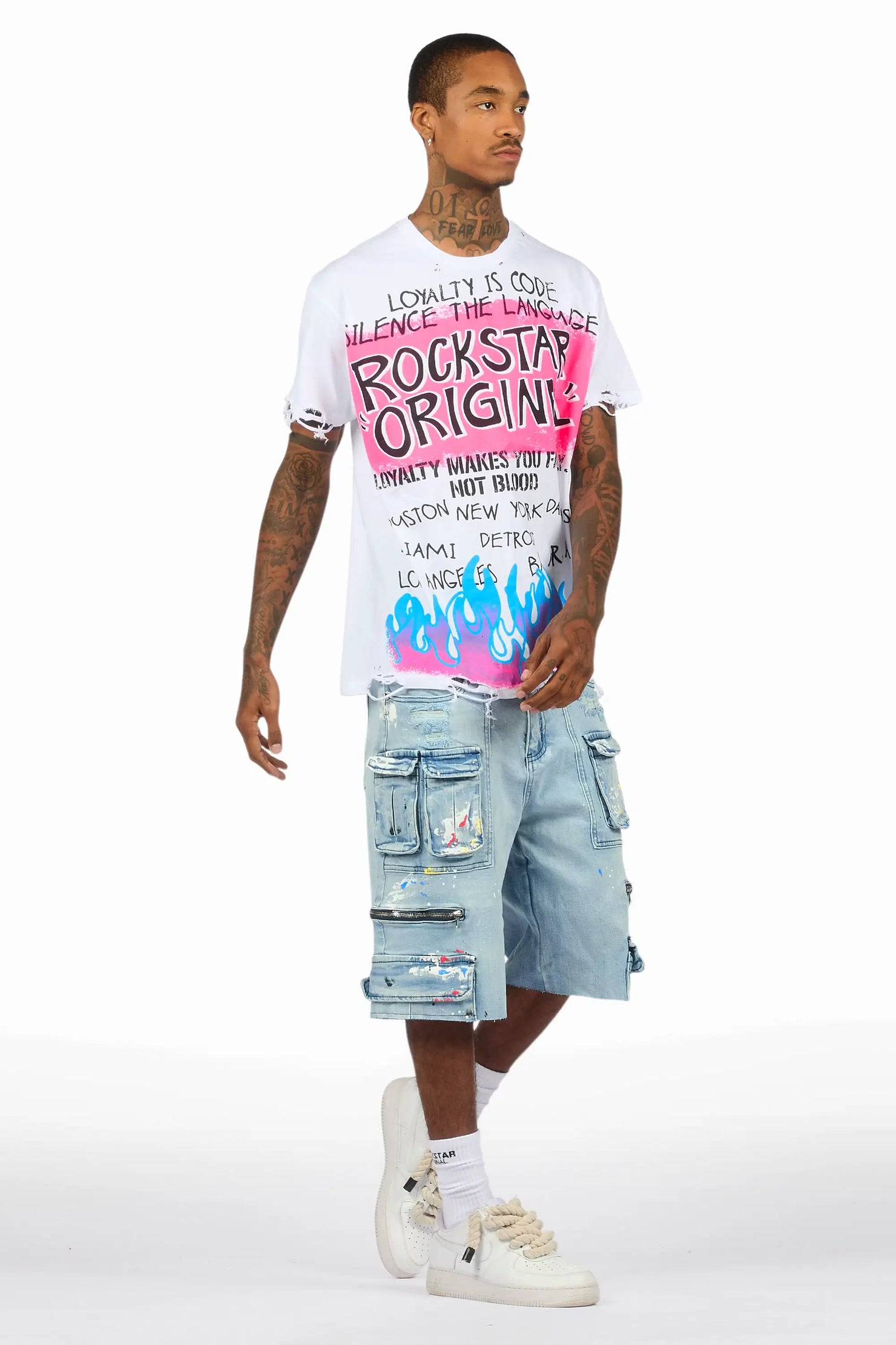 Beno White/Blue T-Shirt/Denim Short Set