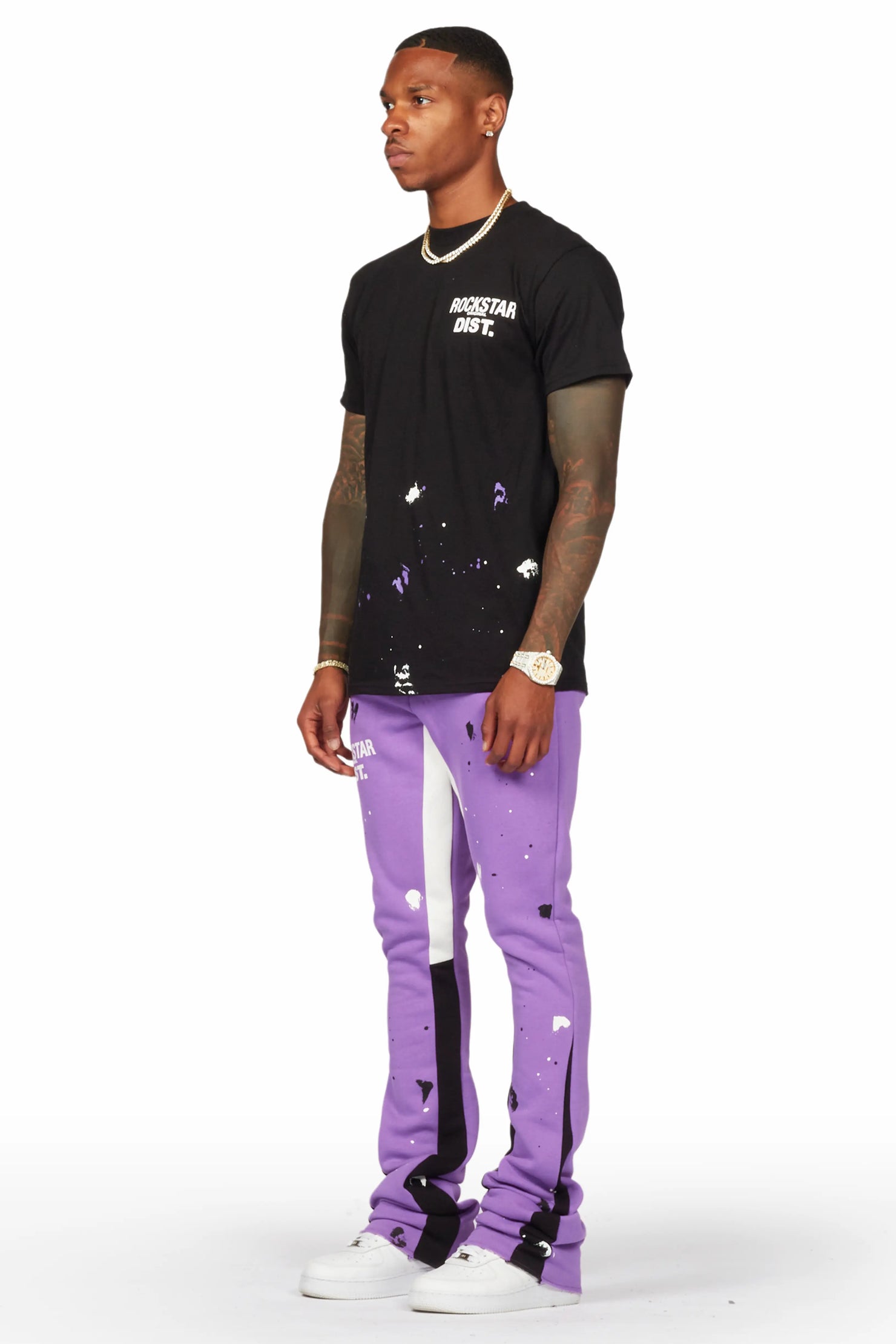 Raffer Black/Purple T-Shirt/Stacked Flare Pant Set