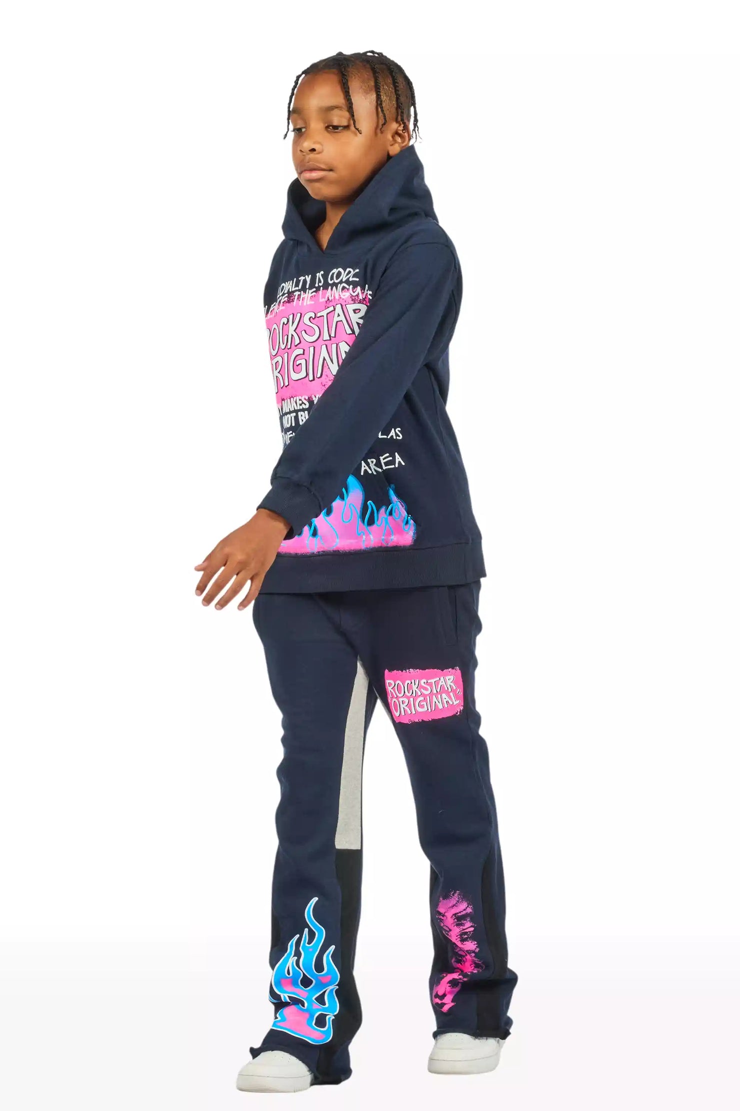 Boys Beno Navy/Pink Stacked Flare Track Set
