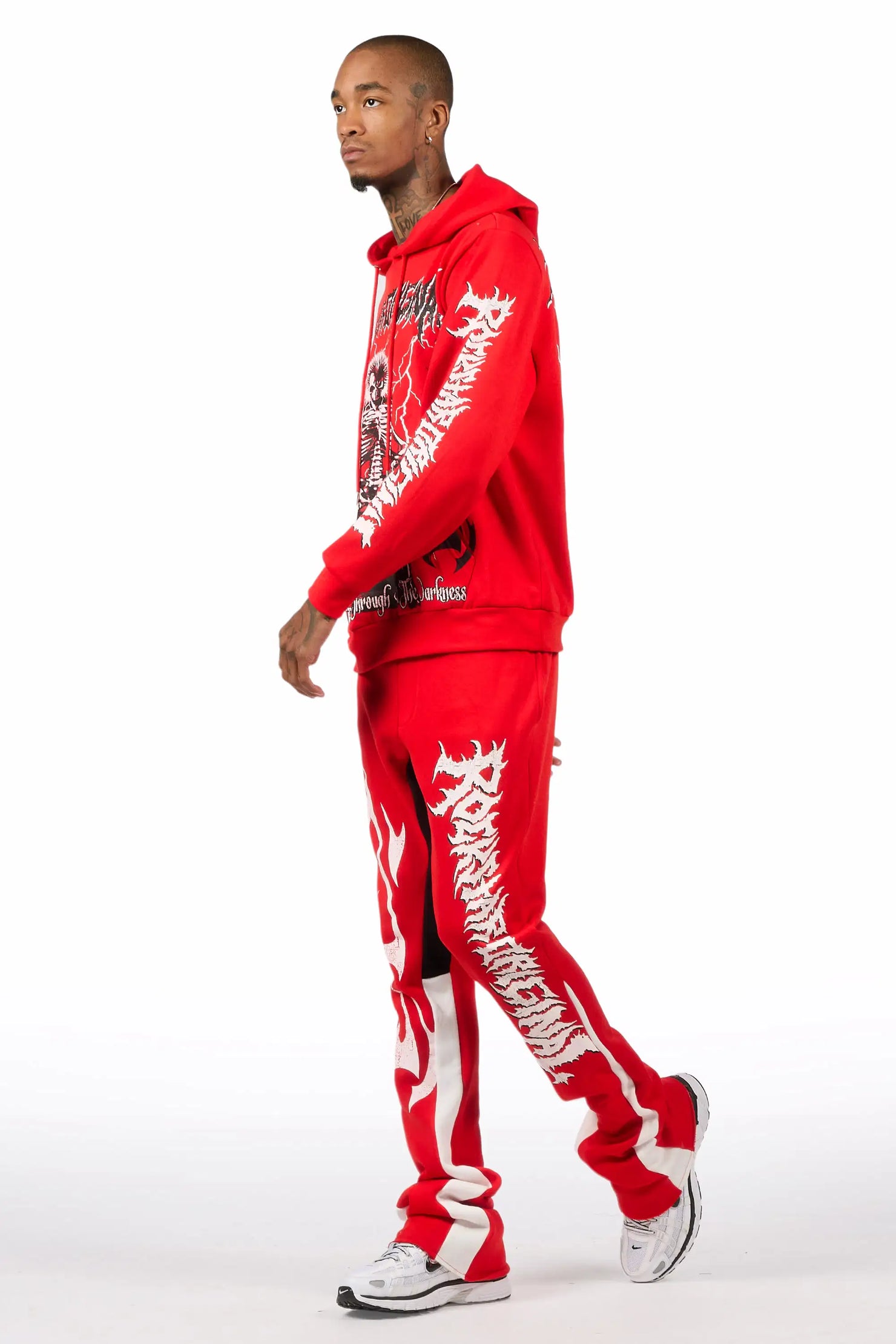 Deathrow Red/White Hoodie/Stacked Track Pant Set
