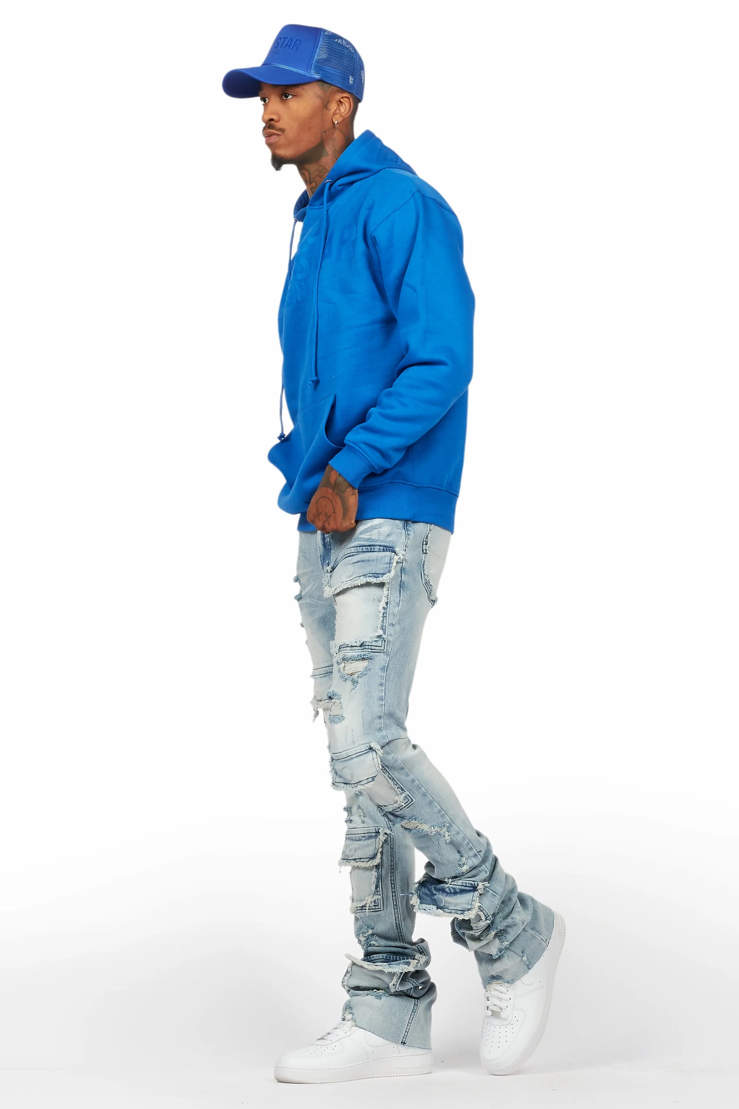 Basic Trio Royal Blue Super Stacked Flare Jean Set