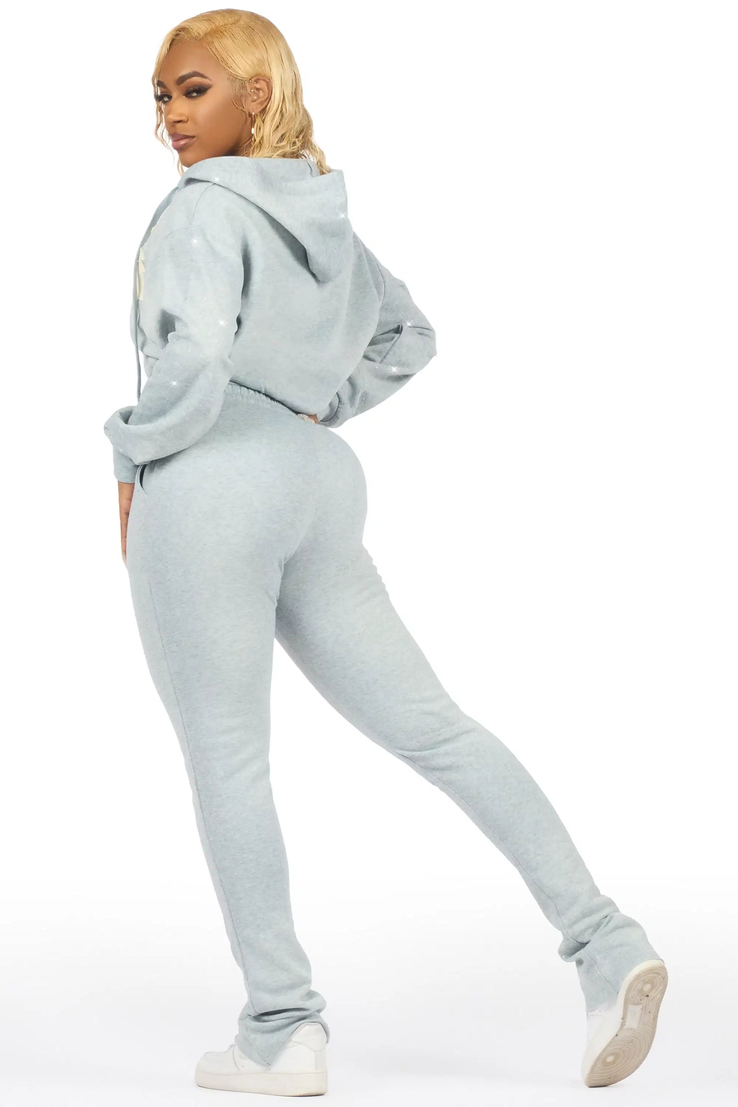 Tyona Heather Grey Rhinestone Stacked Flare Track Set