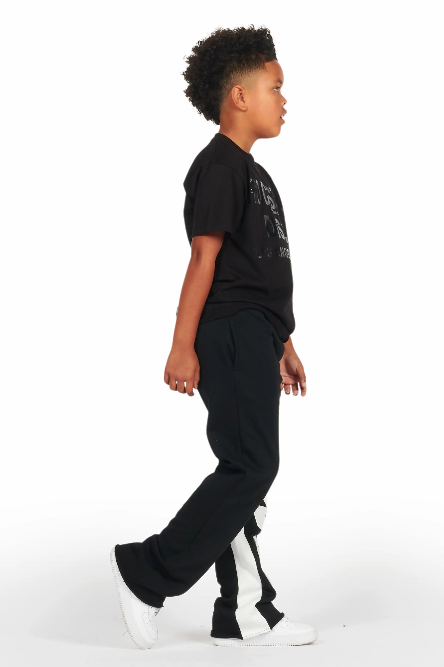 Boys Uko Black/White Stacked Baggy Flare Pant