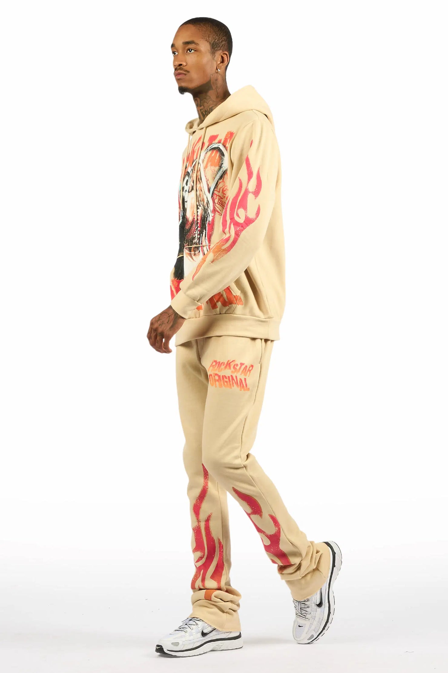 Zo Beige Hoodie/Stacked Pant Track Set