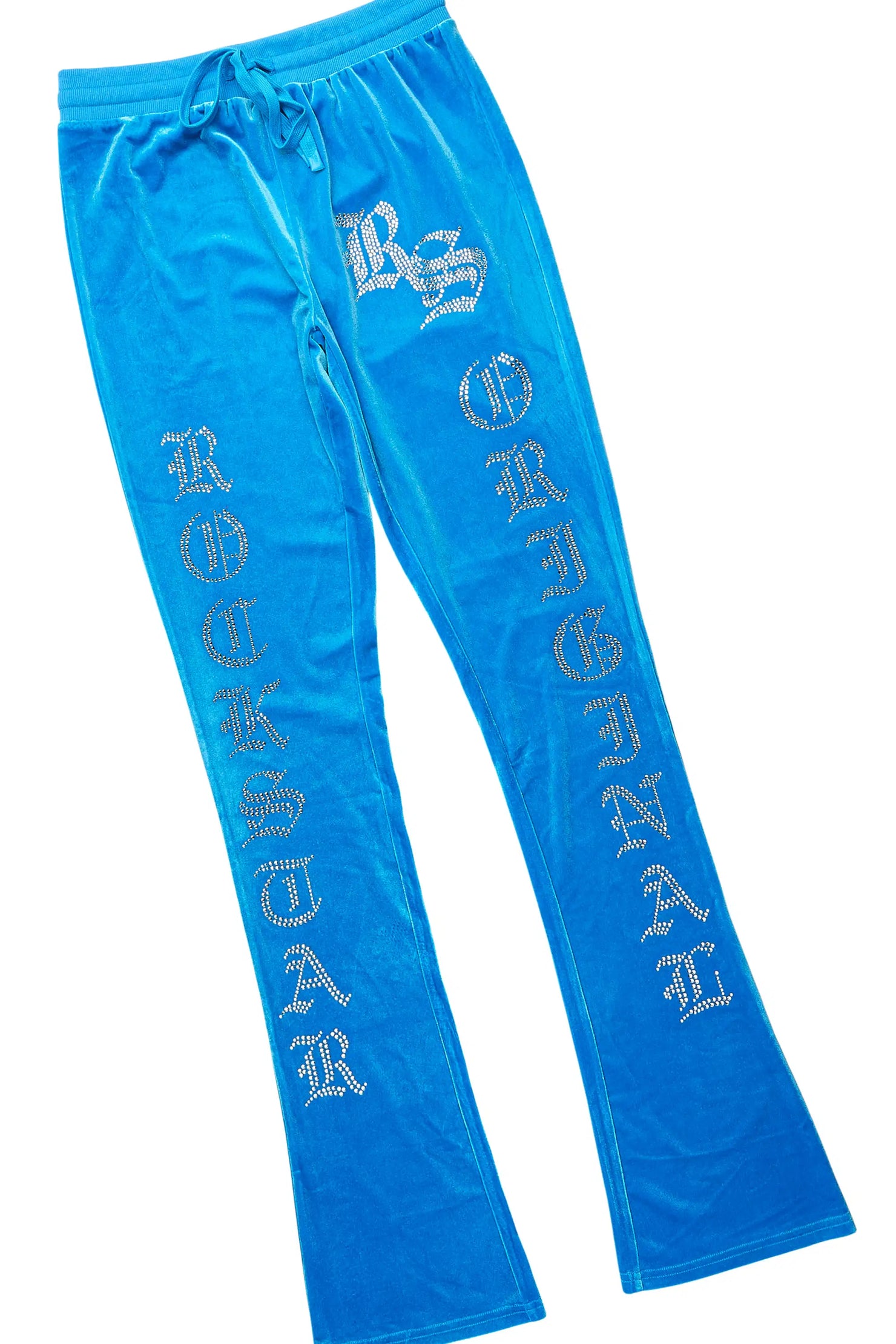 Doniqua Blue Rhinestone Velour Stacked Track Set