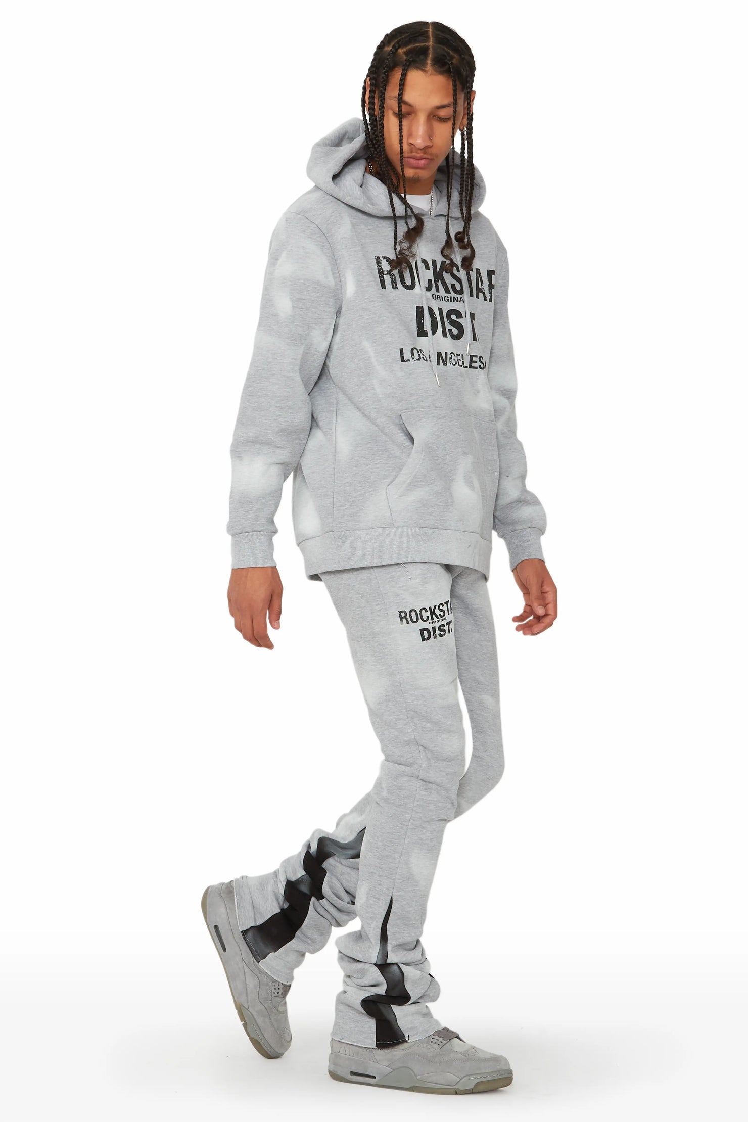Nelly Heather Grey Hoodie/Super Stacked Flare Pant Set