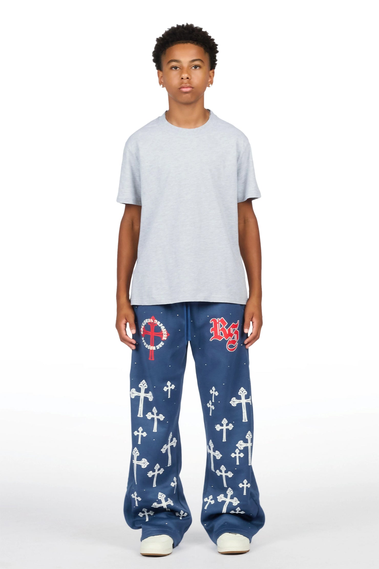 Boys Madar Navy Rhinestone Super Baggy Track Pant