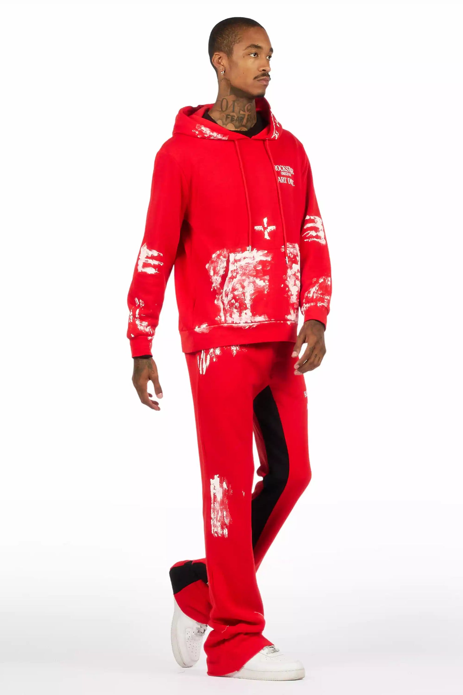 Filip Red/White Hoodie/Baggy Stacked Track Pant Set