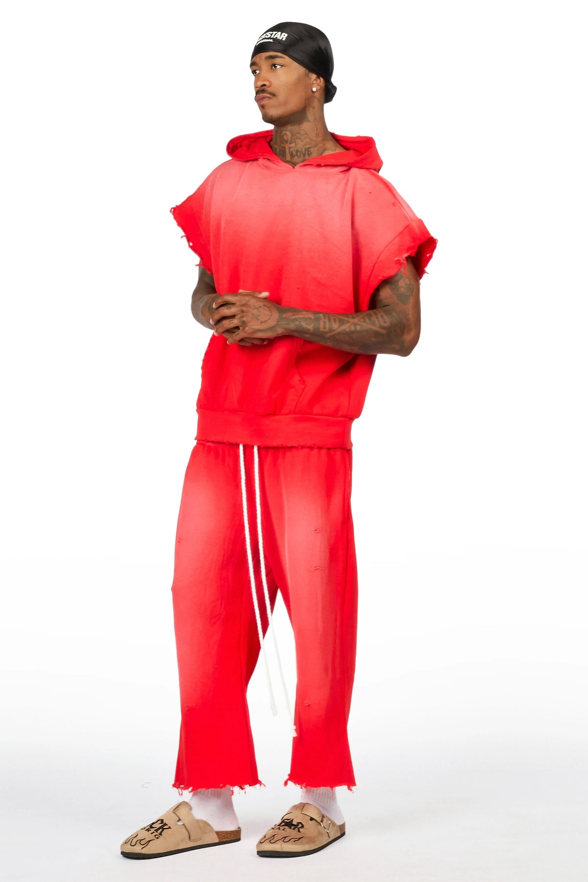 Warden Red Cut Sleeve Hoodie/Extra Long Jort Set