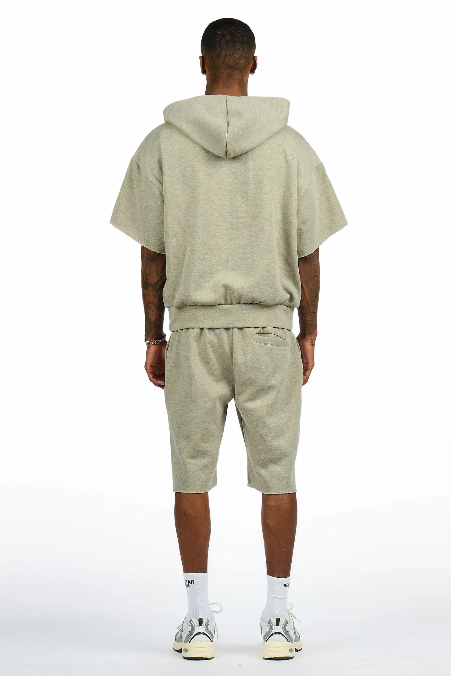 Sana Dark Oatmeal Cut Sleeve Hoodie Short Set