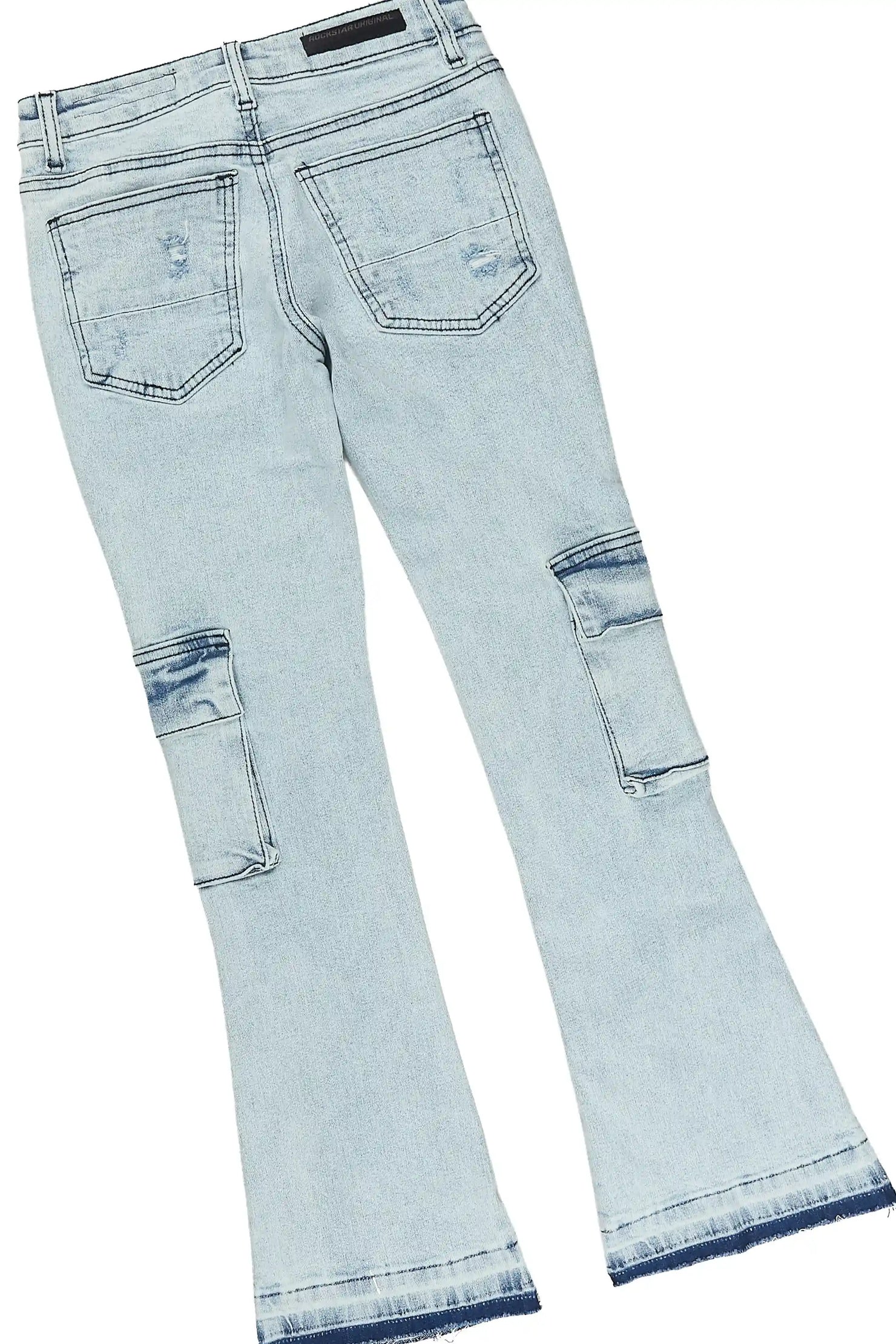 Girls Dezz White/Light Wash Long Sleeve T-Shirt Stacked Jean Set