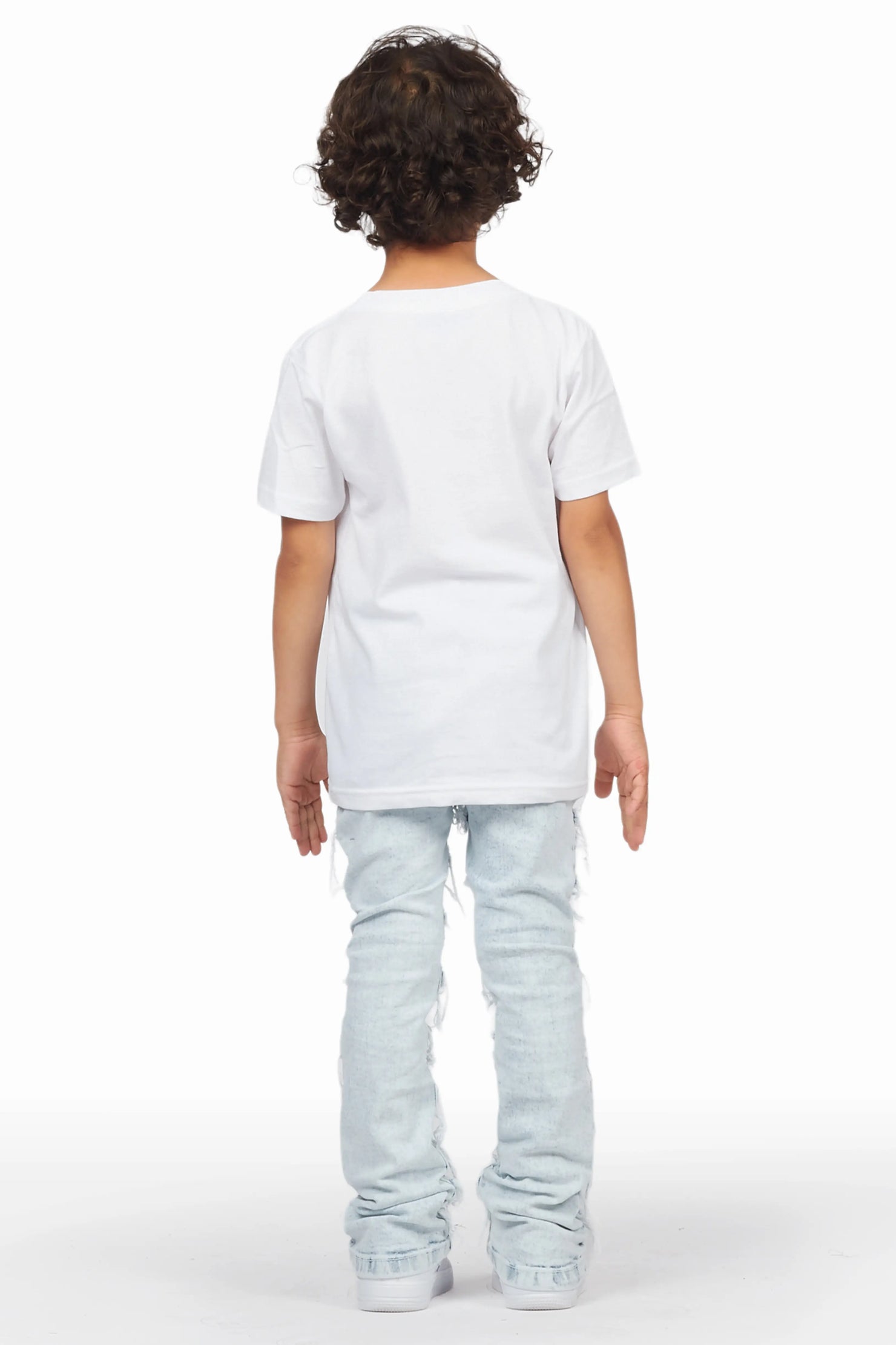 Boys Jarmo White T-Shirt/Frayed Skinny Stacked Flare Jean Set