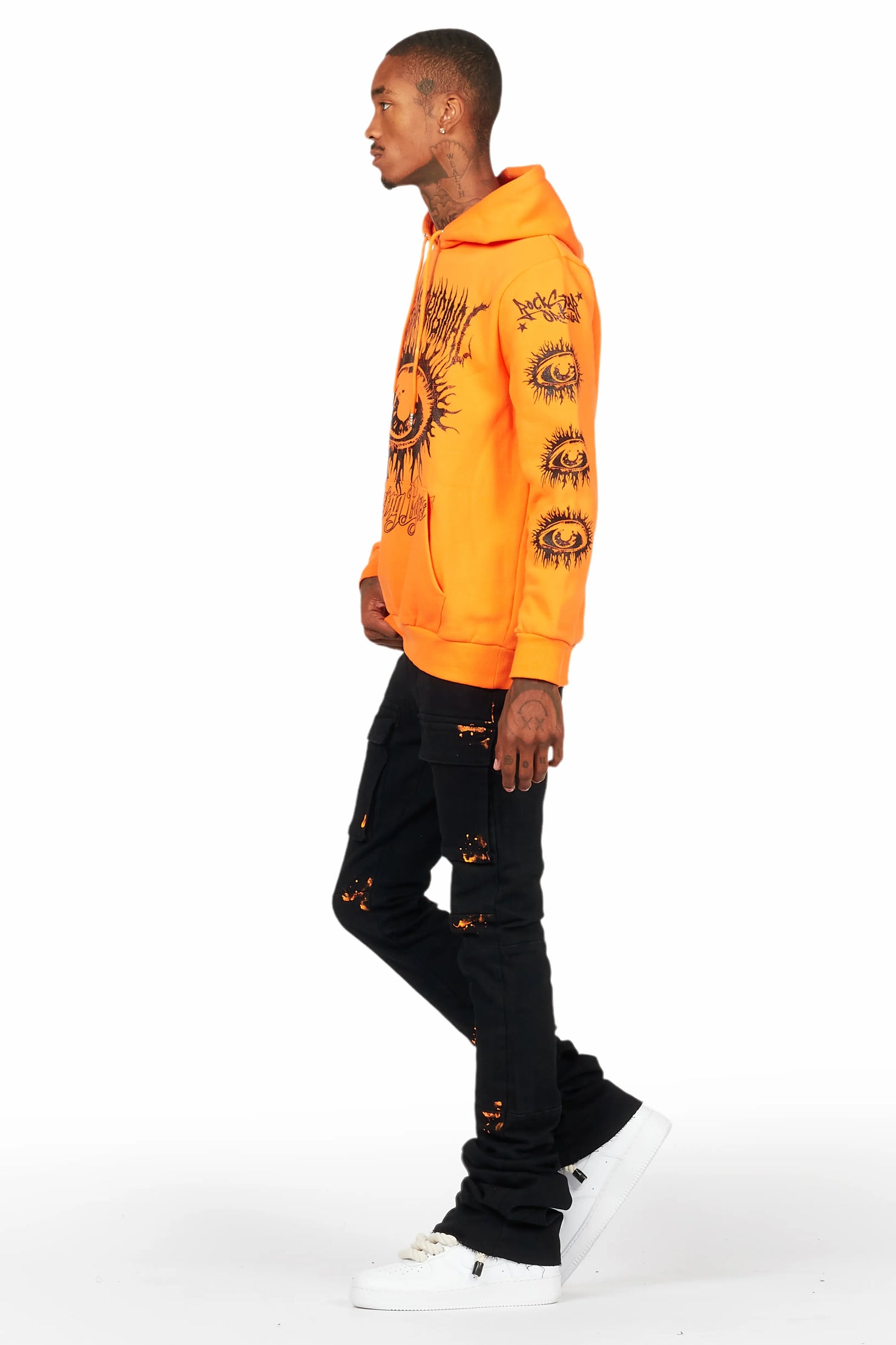 All Seeing Eyes Orange Hoodie/Super Stacked Flare Jean Bundle