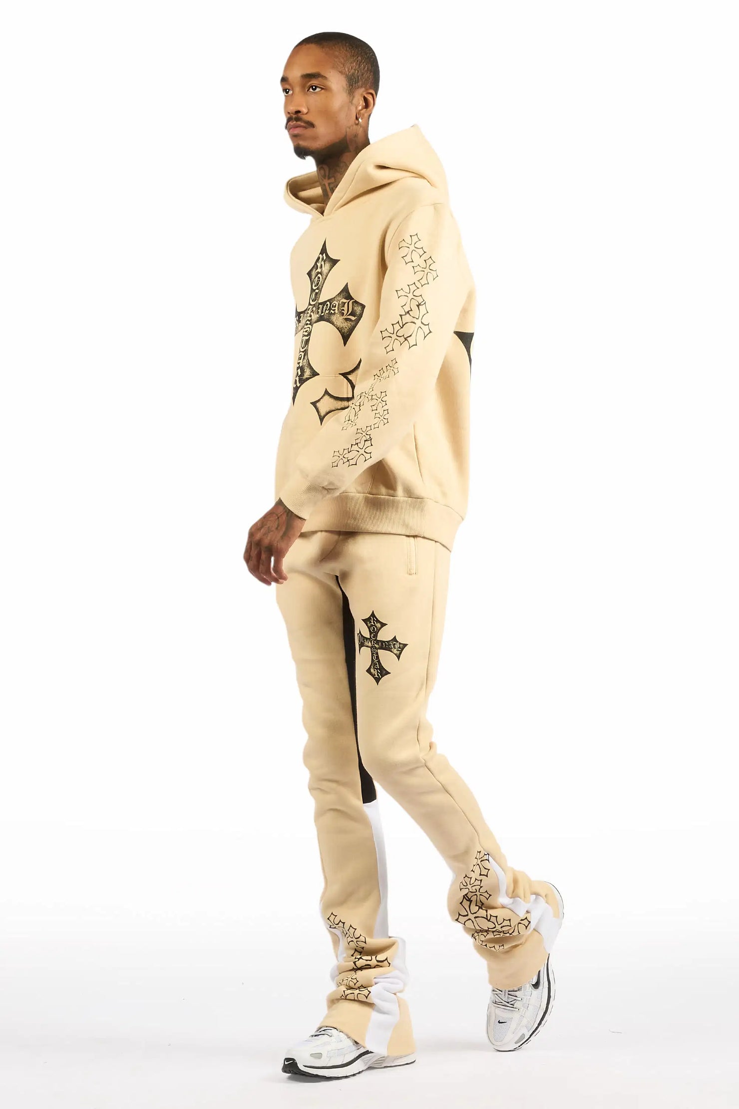 Marzion Beige/Black Hoodie/Super Stacked Track Set