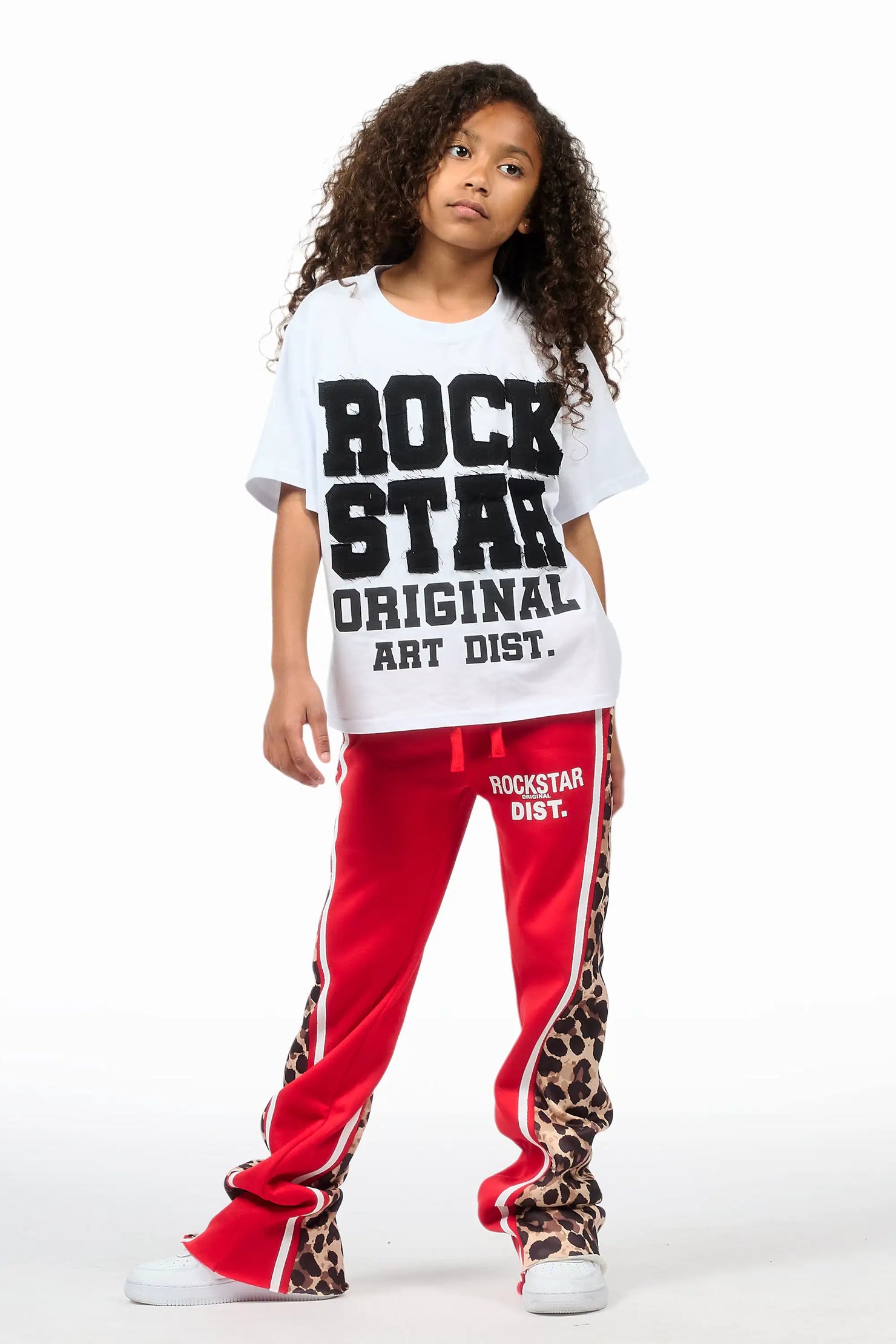 Girls Soana Red Stacked Track Pant