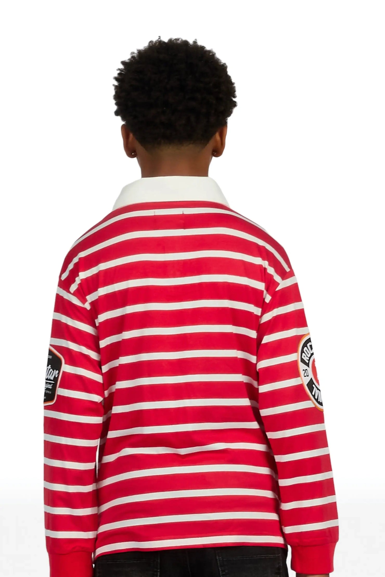 Boys Genis Red/White Long Sleeve Polo