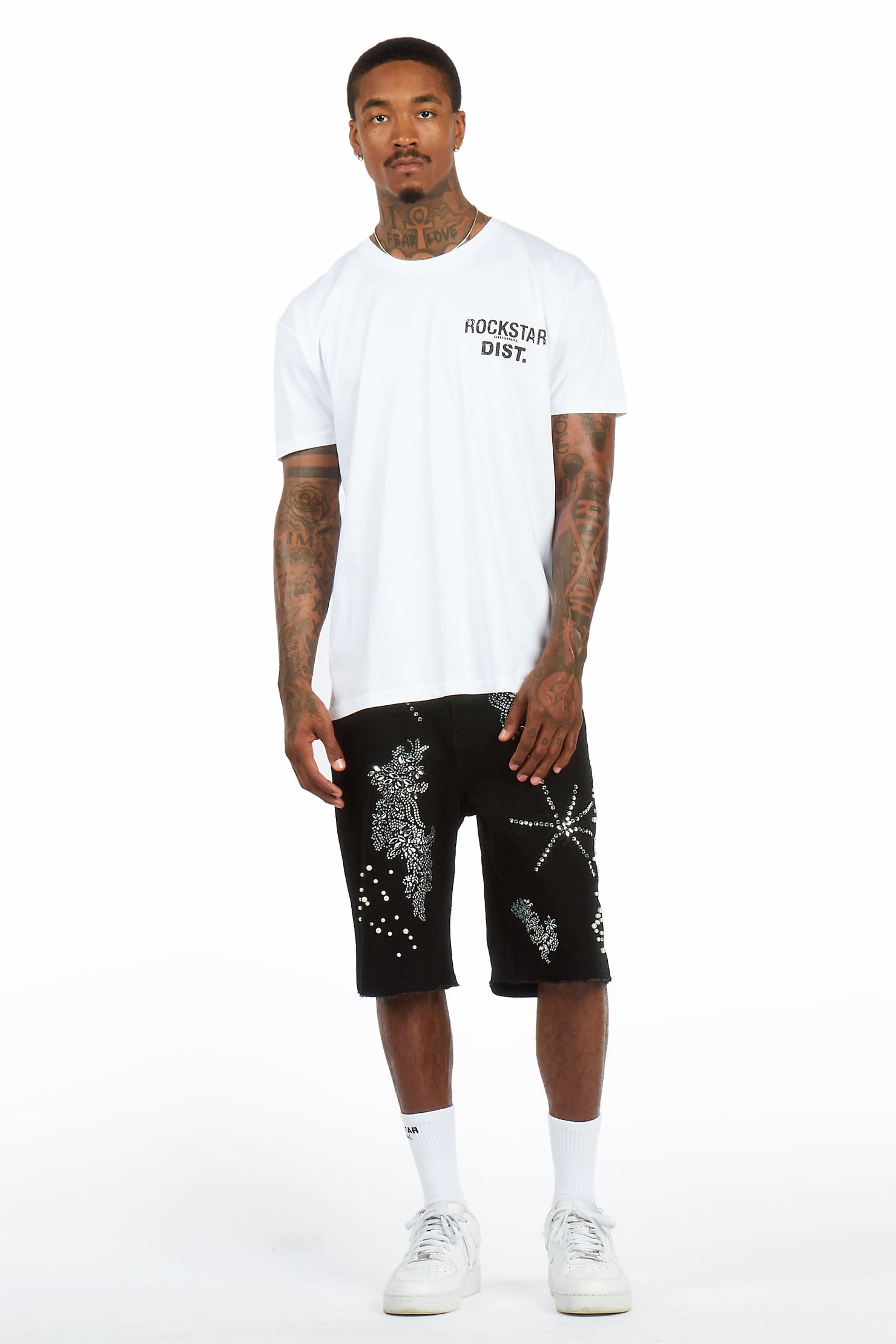 Rael Black Rhinestone Denim Short