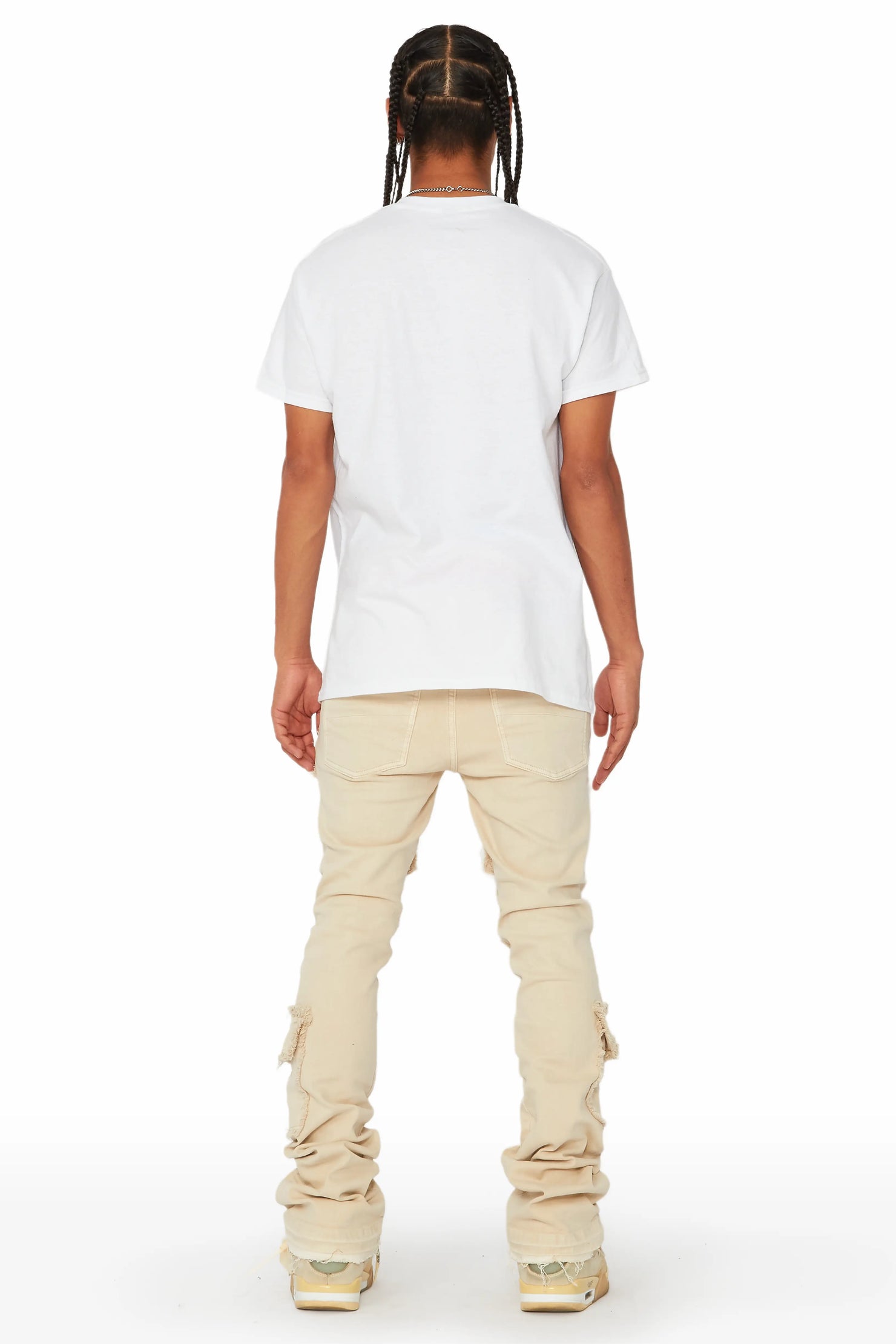 Tyrell Beige Stacked Flare Cargo Jean