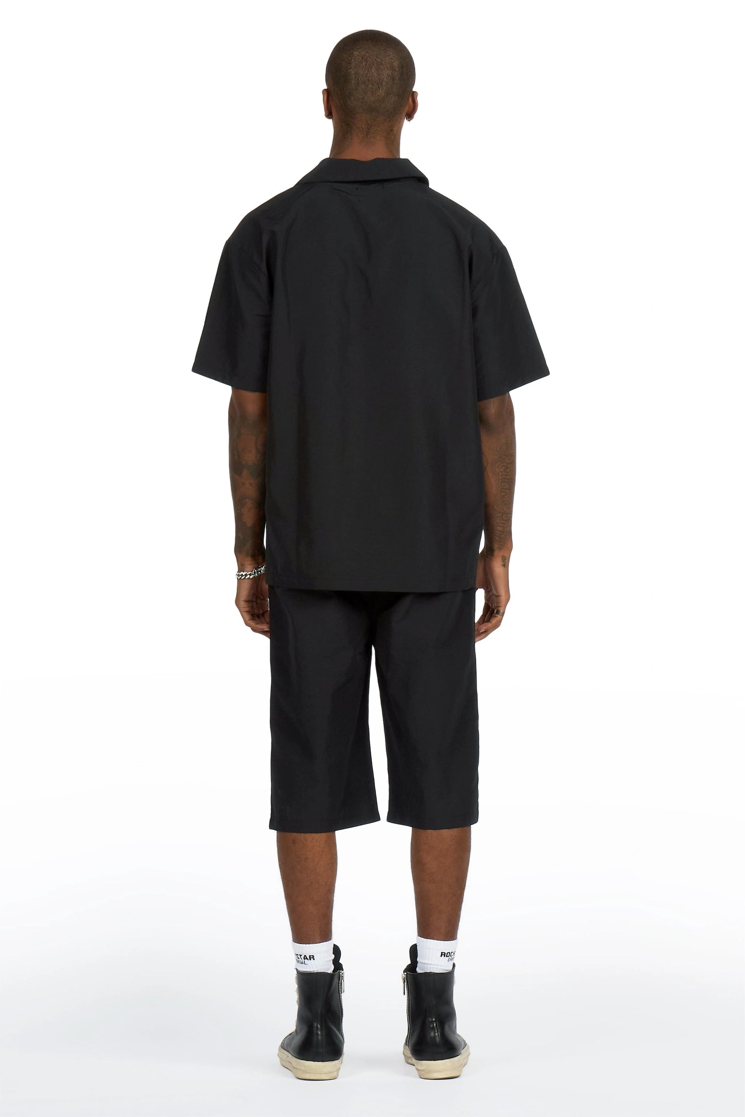 Lustro Black Button Down Shirt/Short Set