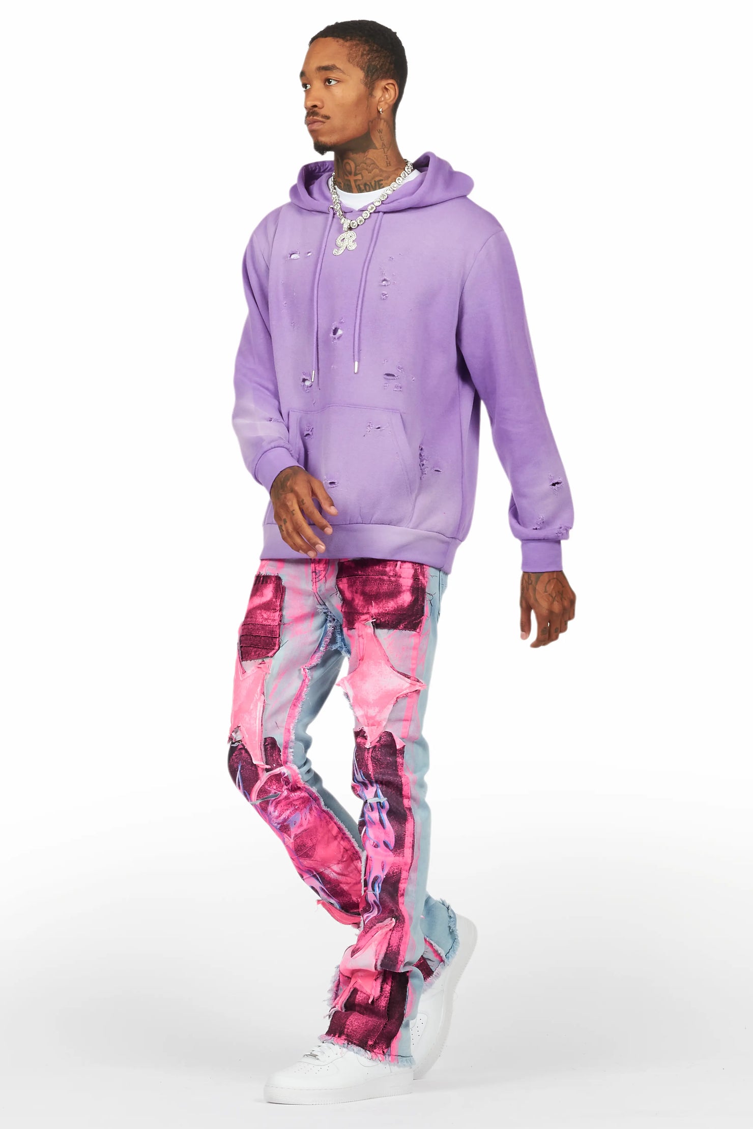 Helki Blue/Pink Roller Paint Stacked Flare Jean