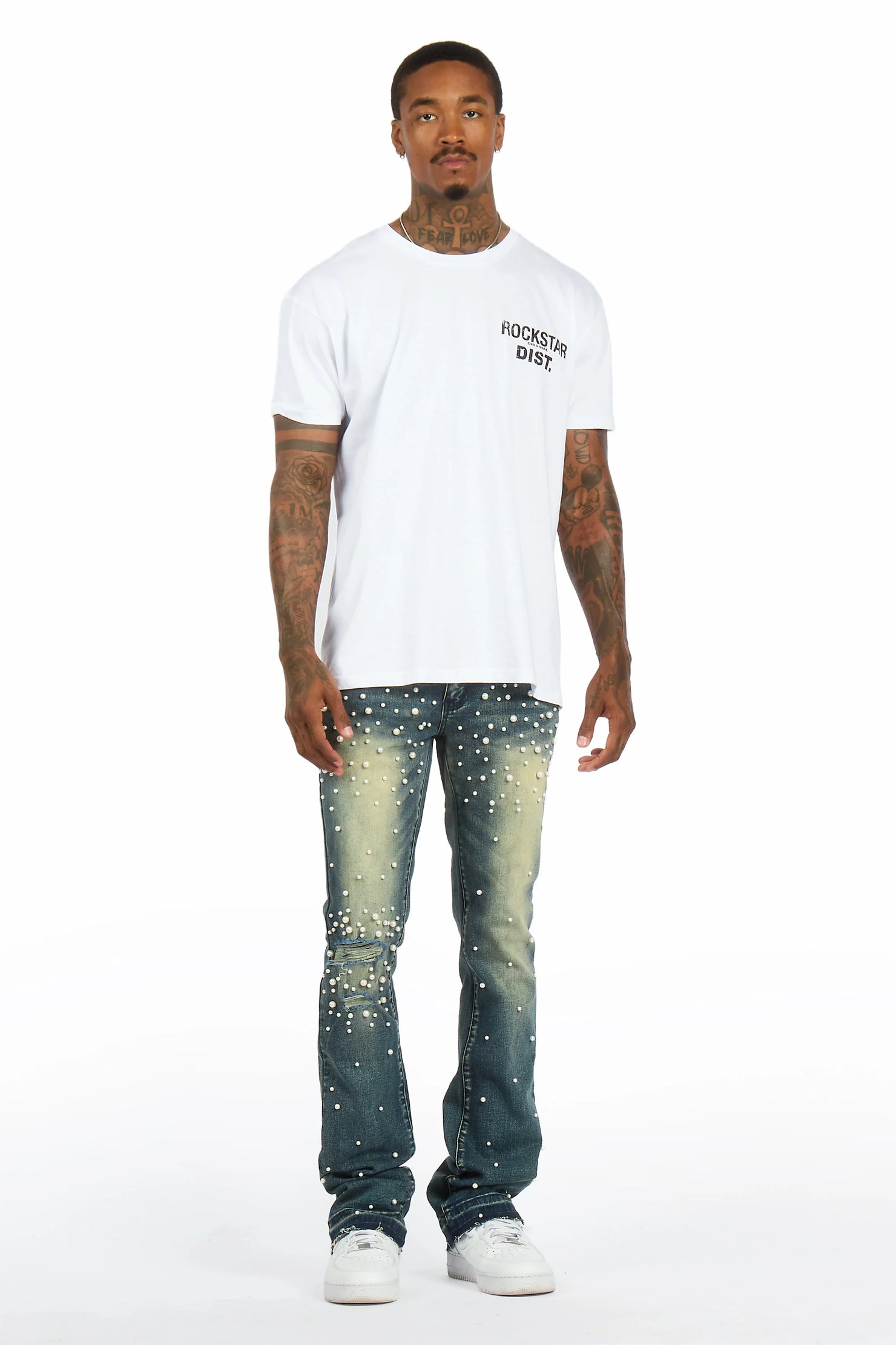 Lennux Dark Blue Pearl Stacked Fit Jean