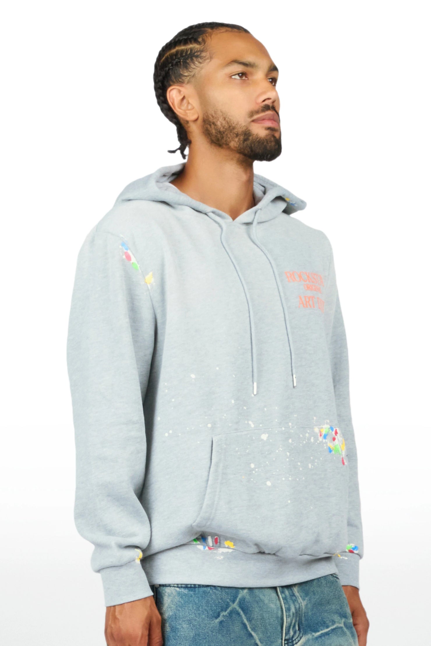 Rockstar Art Dist. Grey/Orange Graphic Hoodie