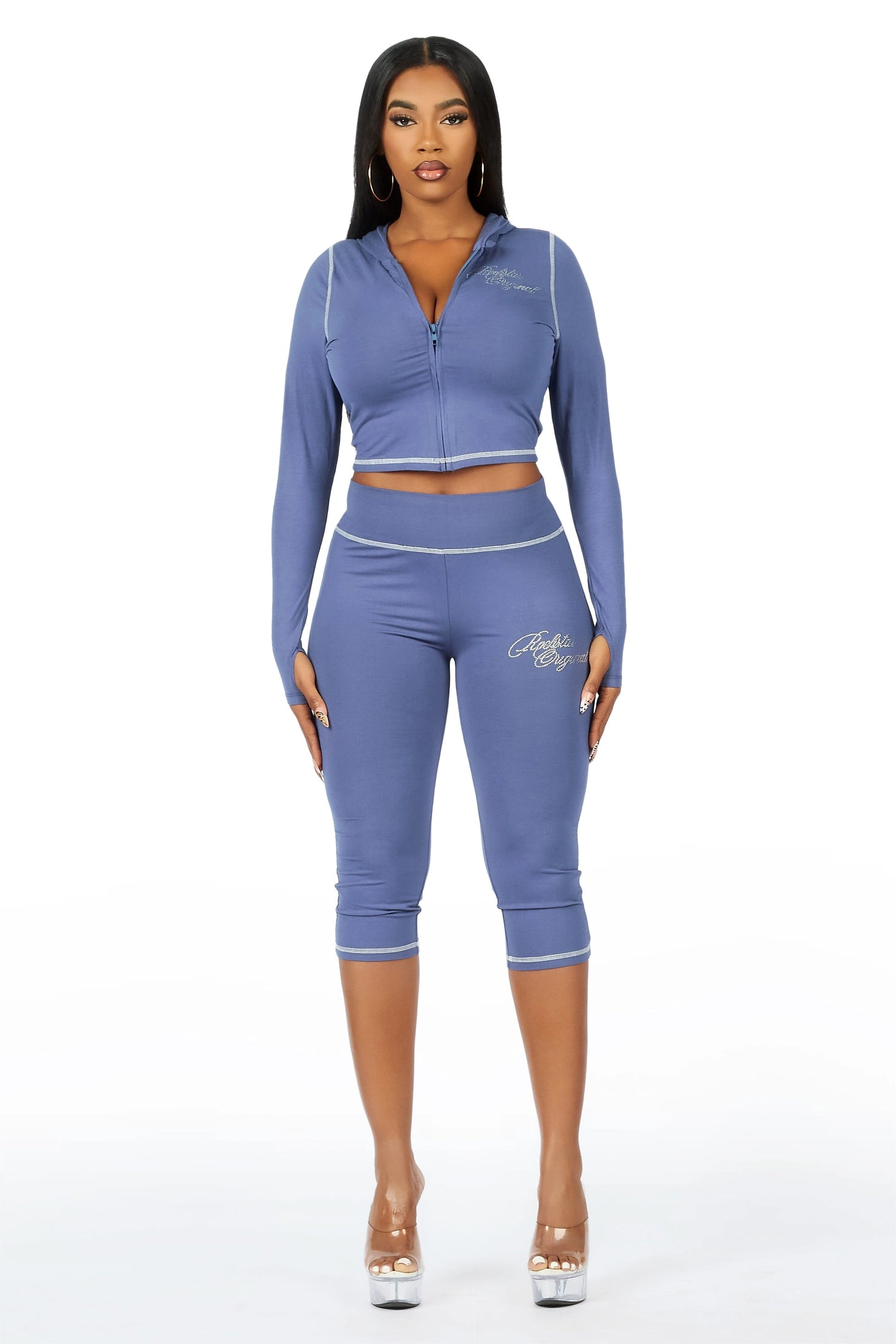 Mittiana Navy Zip Up Capri Set