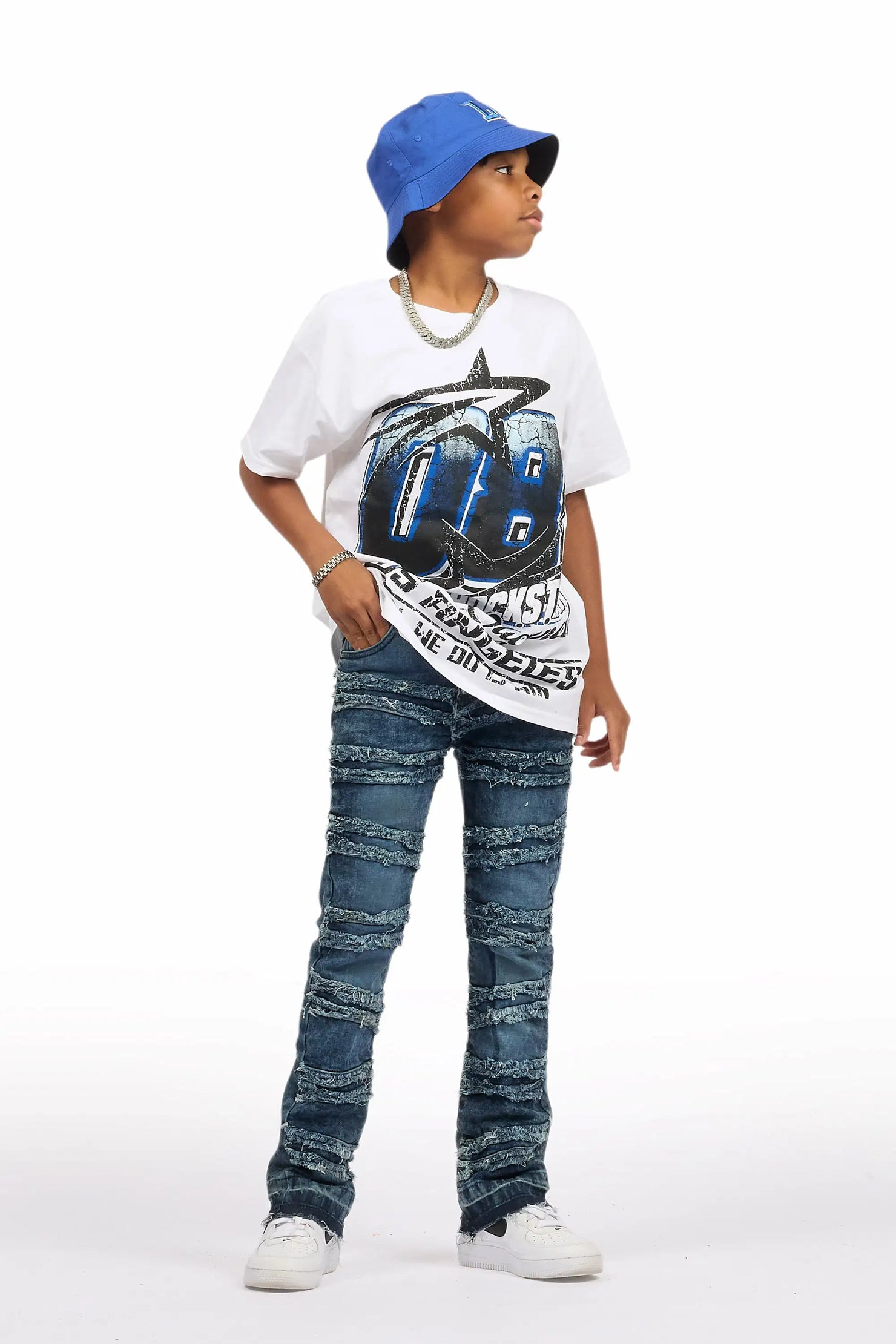 Boys Eli Blue Wash Flare Frayed Jean