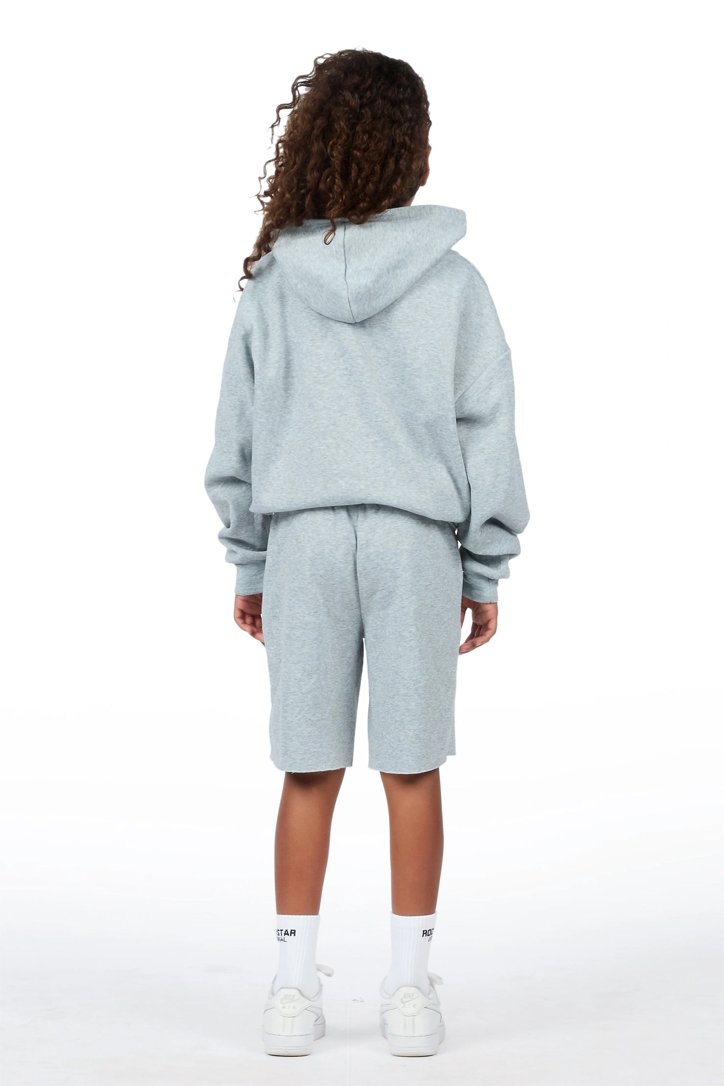 Girls Kavera Heather Grey Graphic Hoodie Short Set