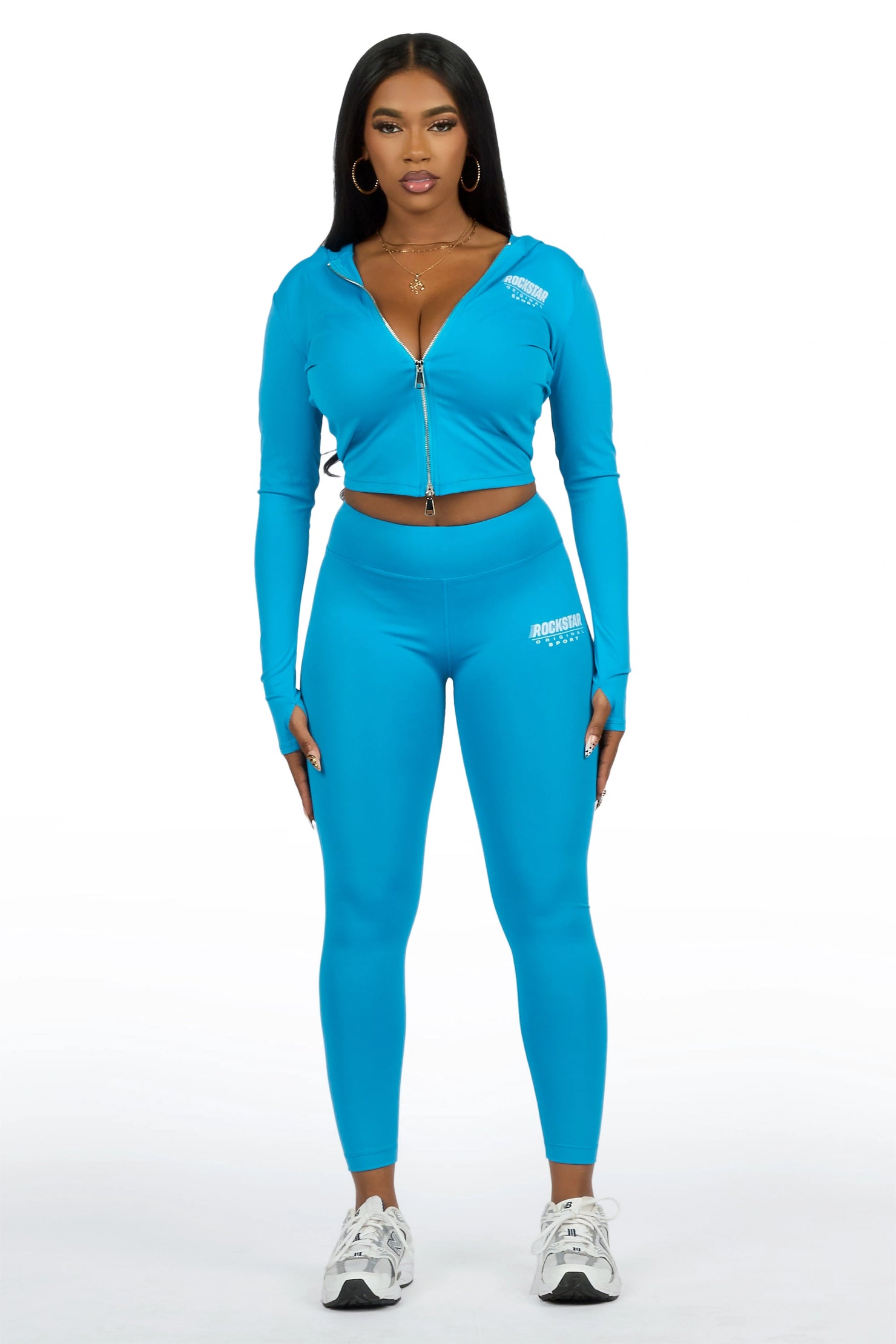 Sabitha Blue Zip Up Hoodie Legging Active Set