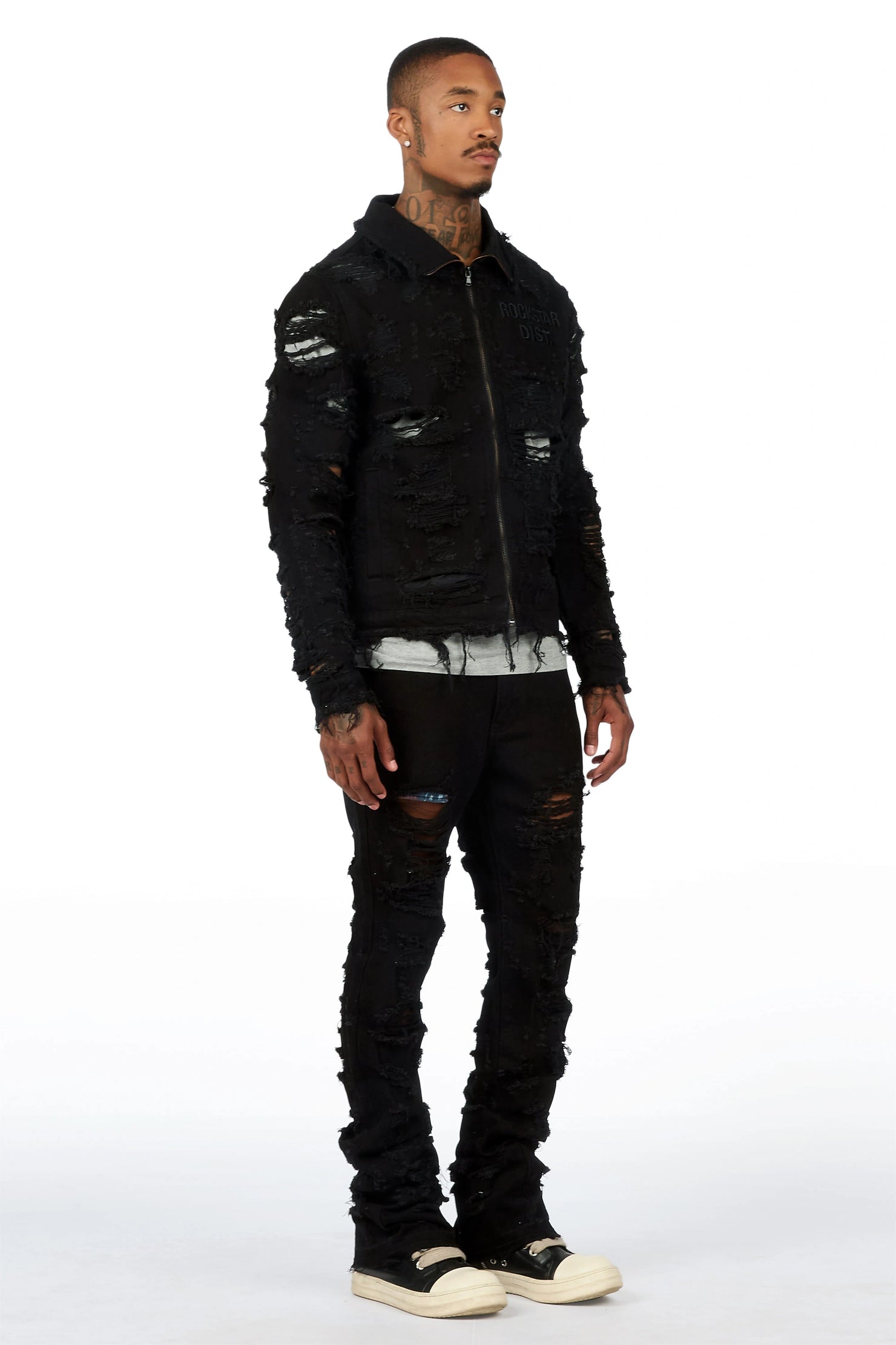 Faro Black Denim Jacket/Stacked Flare Jean Set