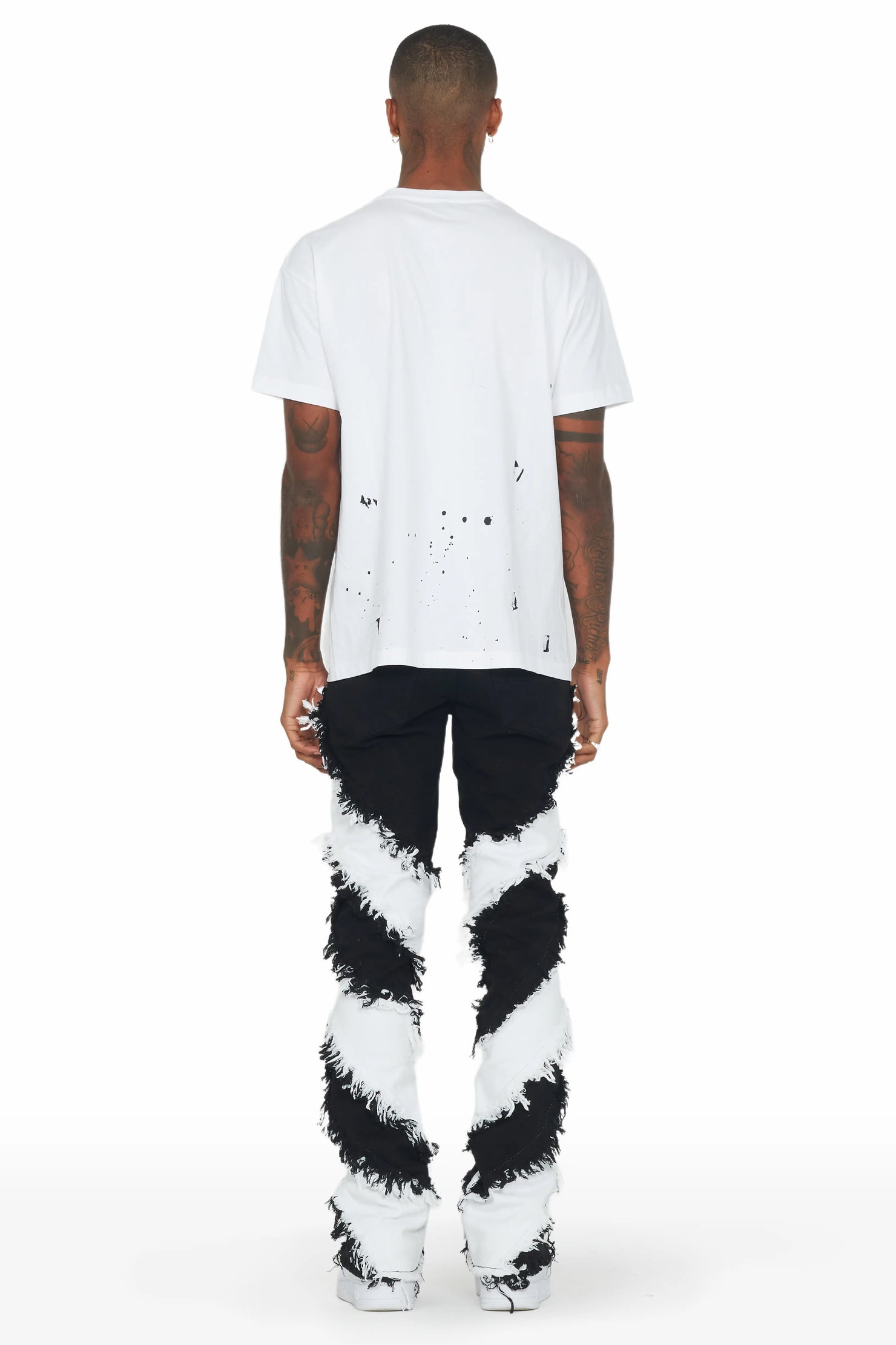 Ismael Black/White Stacked Flare Jean