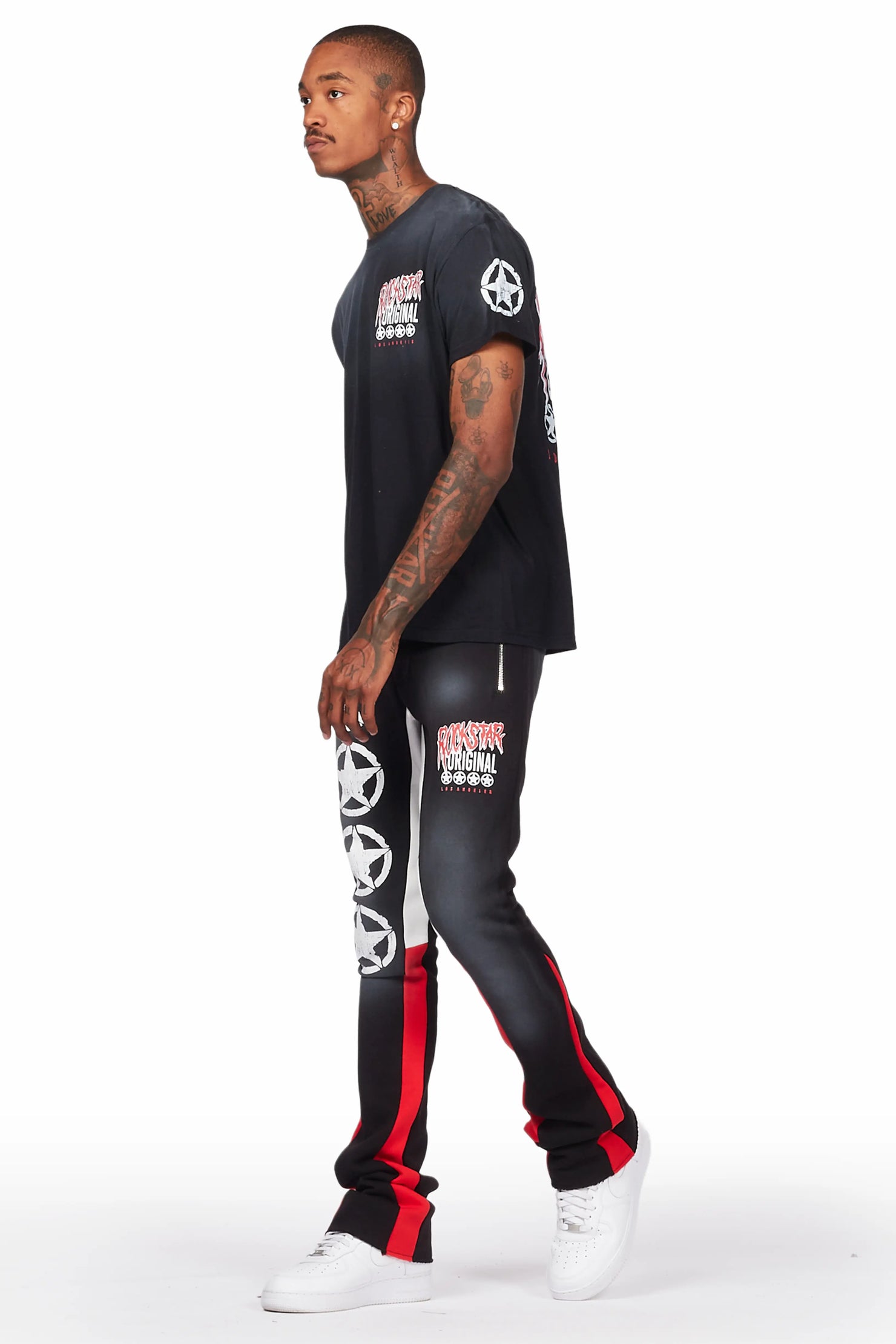 Wizzurd Black T-Shirt/Stacked Flare Pant Set