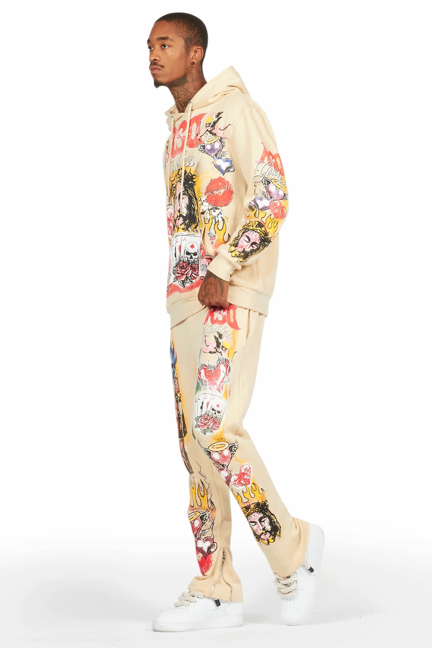 Germain Beige Slim Fit Hoodie Track Set