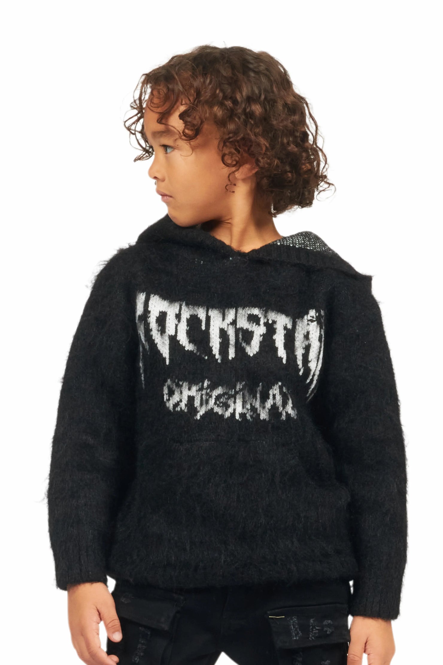 Boys Andros Black Graphic Knit Hoodie