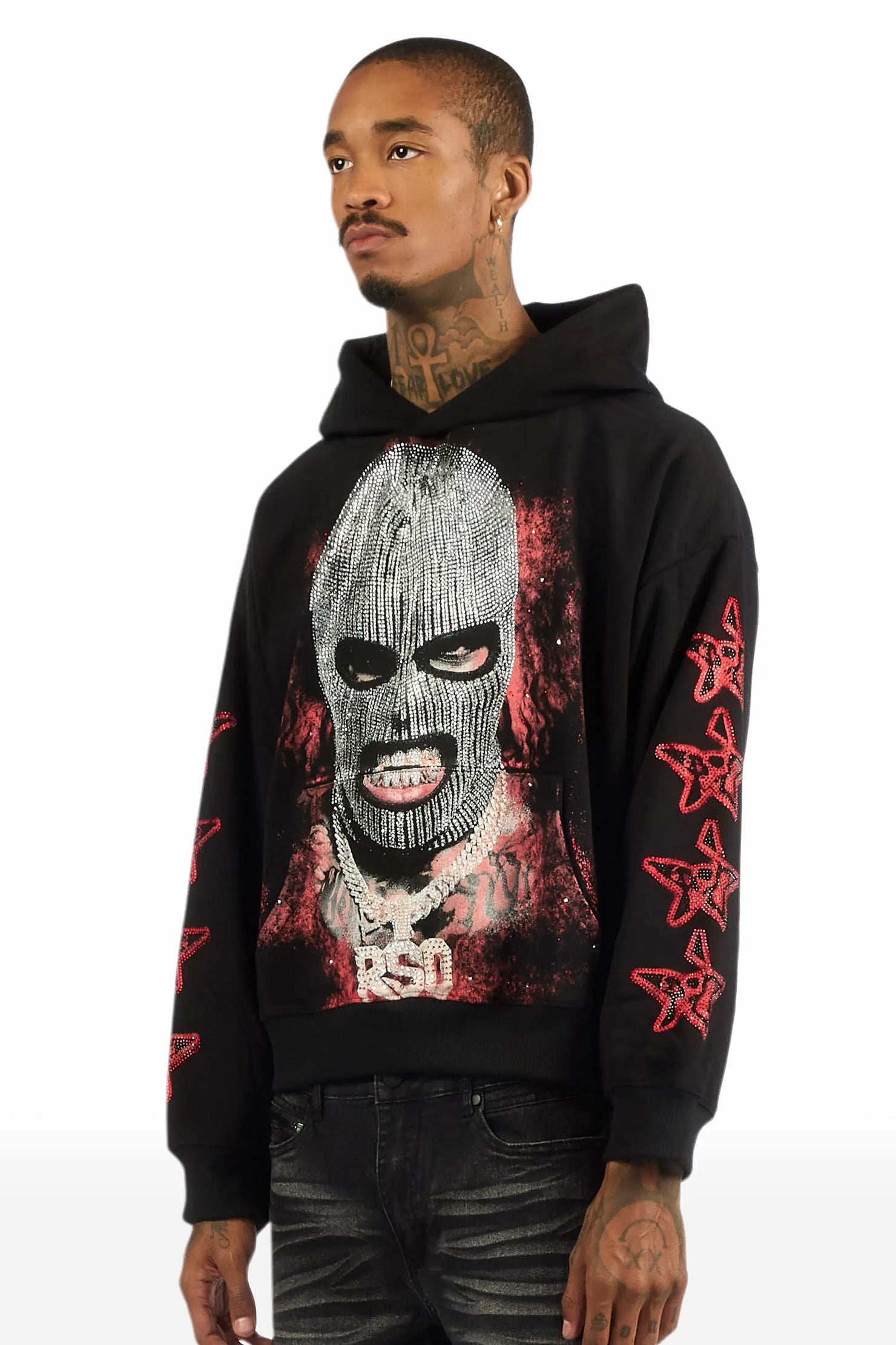 Tyvion Black Rhinestone Oversized Hoodie