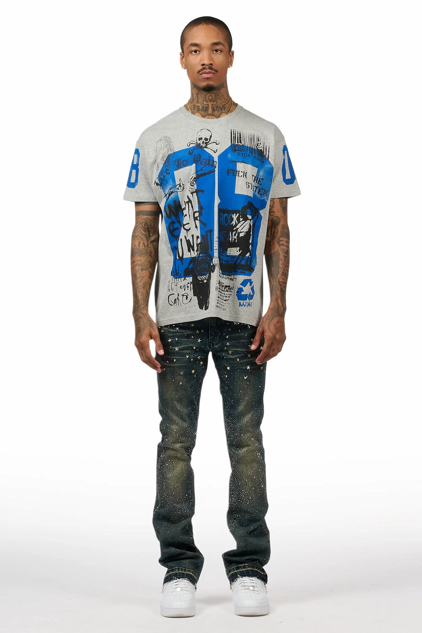 Onyx Tint Blue Stacked Flare Jean