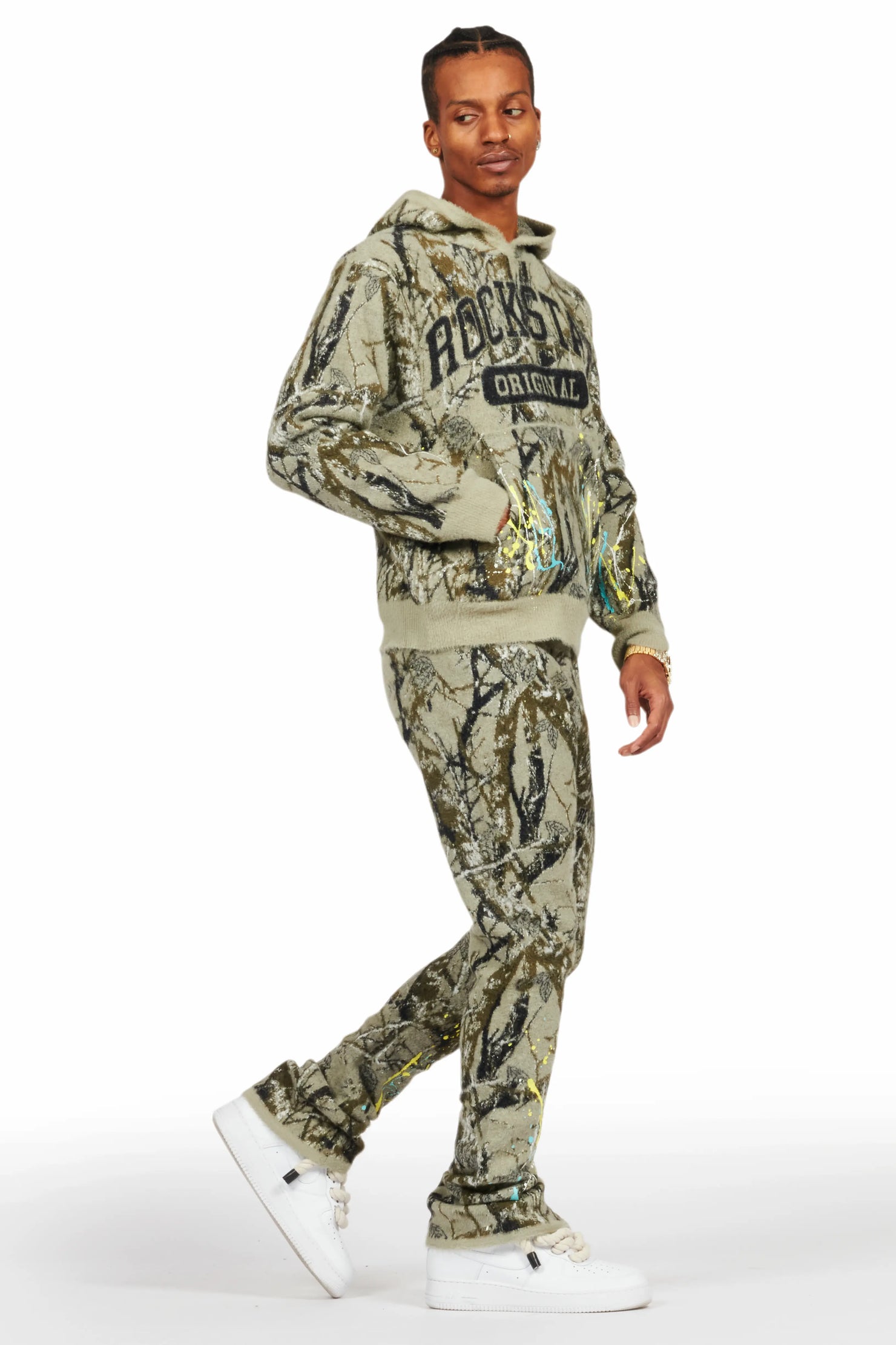 Xylan Tree Camo Stacked Flare Knitted Mohair Track Set