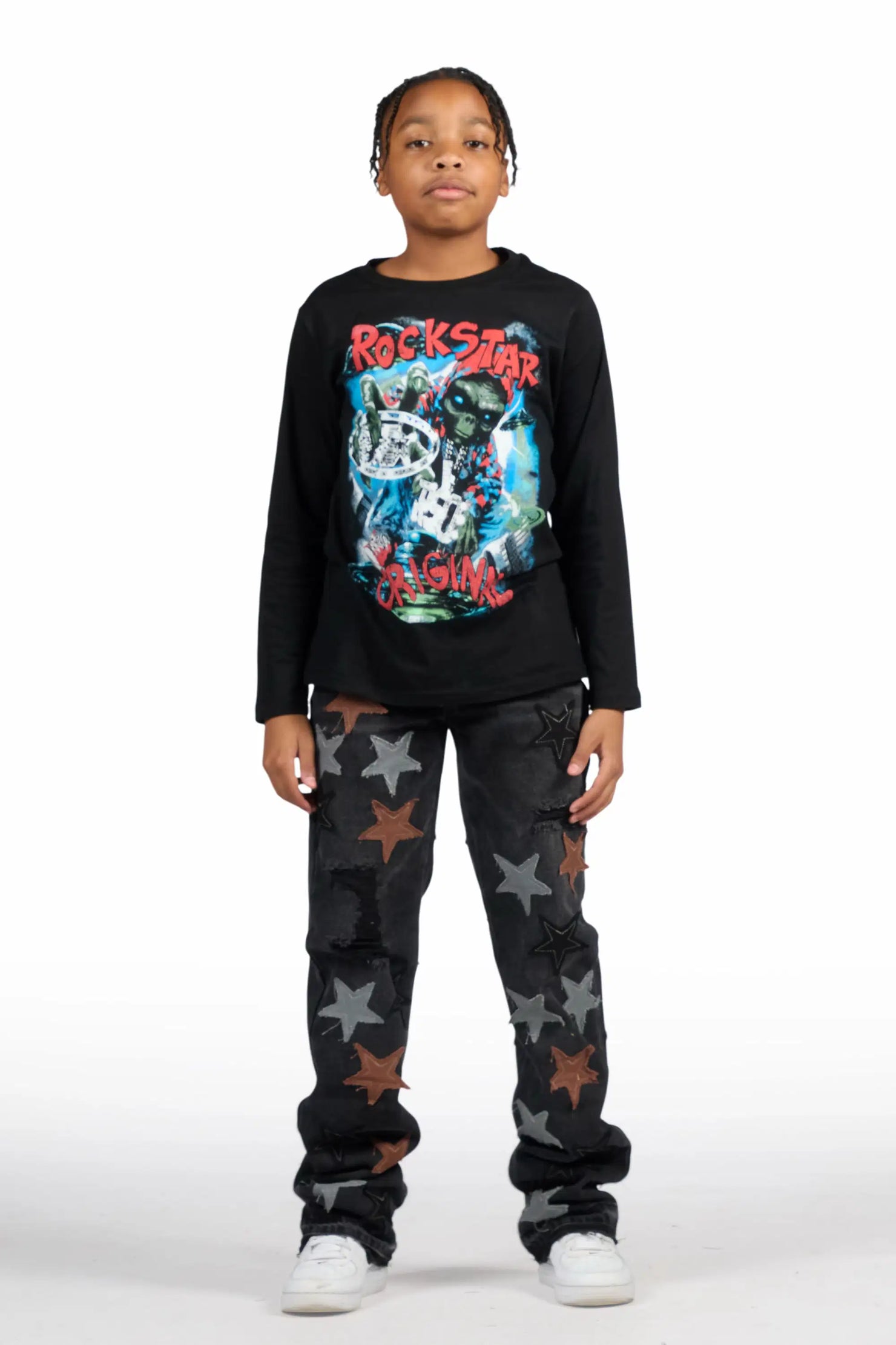 Boys StarLane Dark Grey Stacked Flare Jean