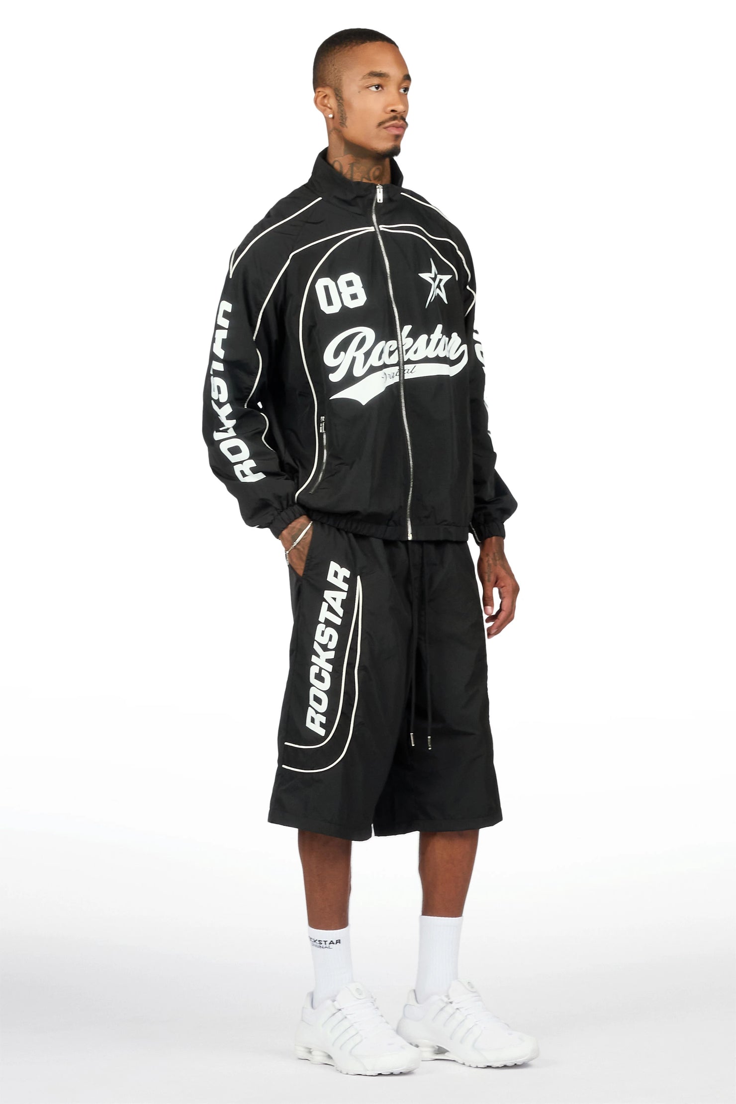 Winich Black Windbreaker Short Set