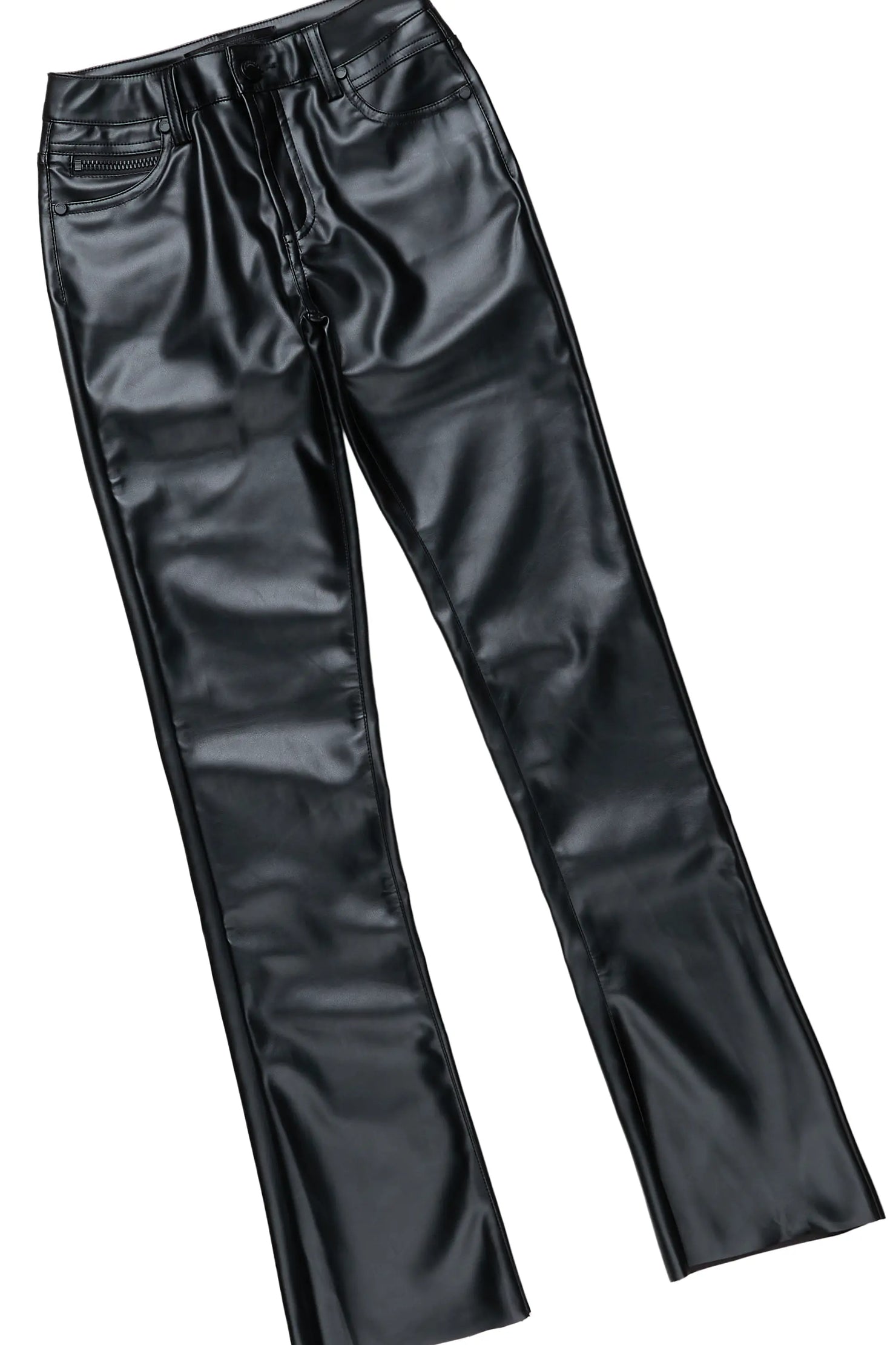 Boys Azai Black T-Shirt Super Stacked Flare PU Jean Set