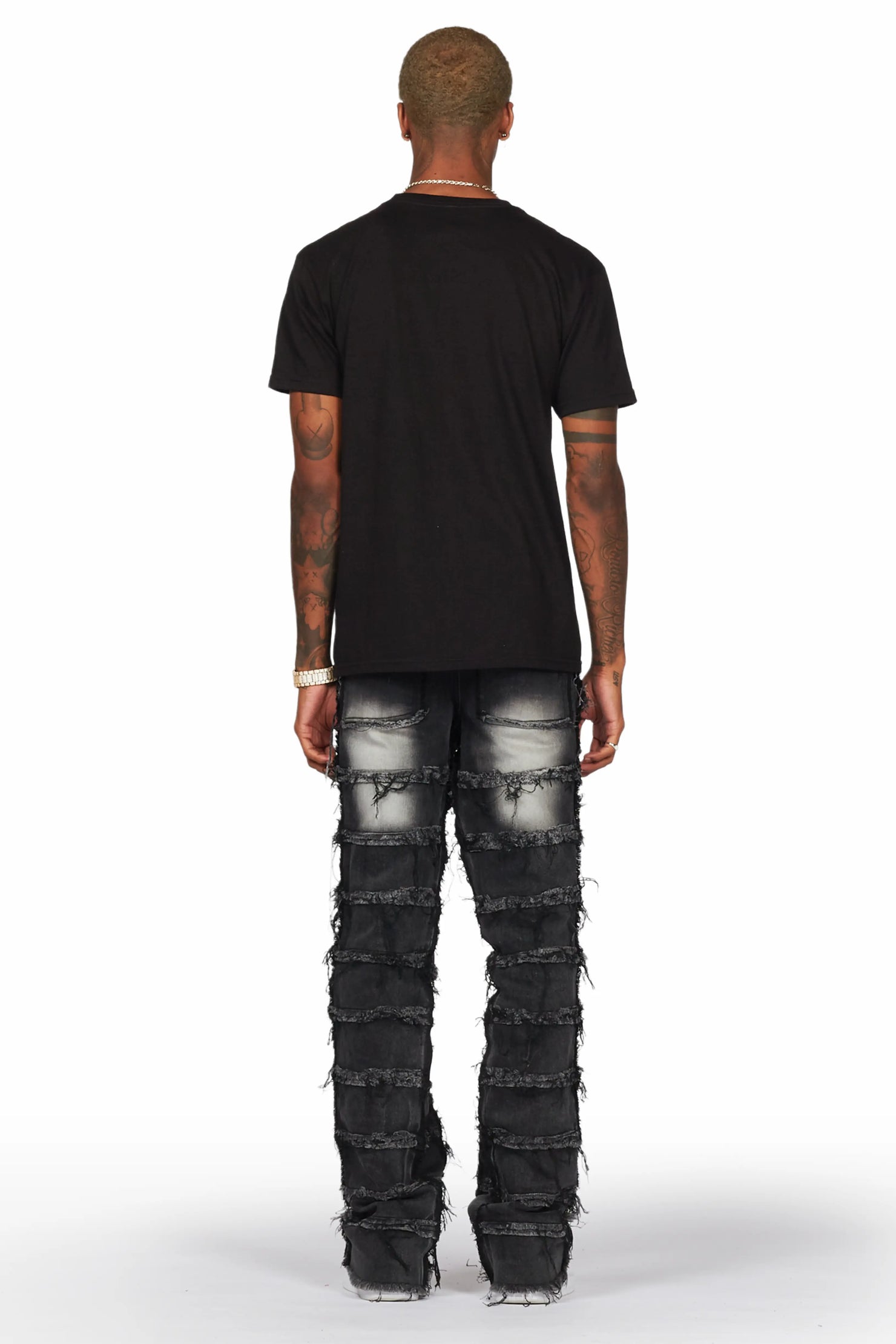 Taimo Black Baggy Cargo Stacked Jean